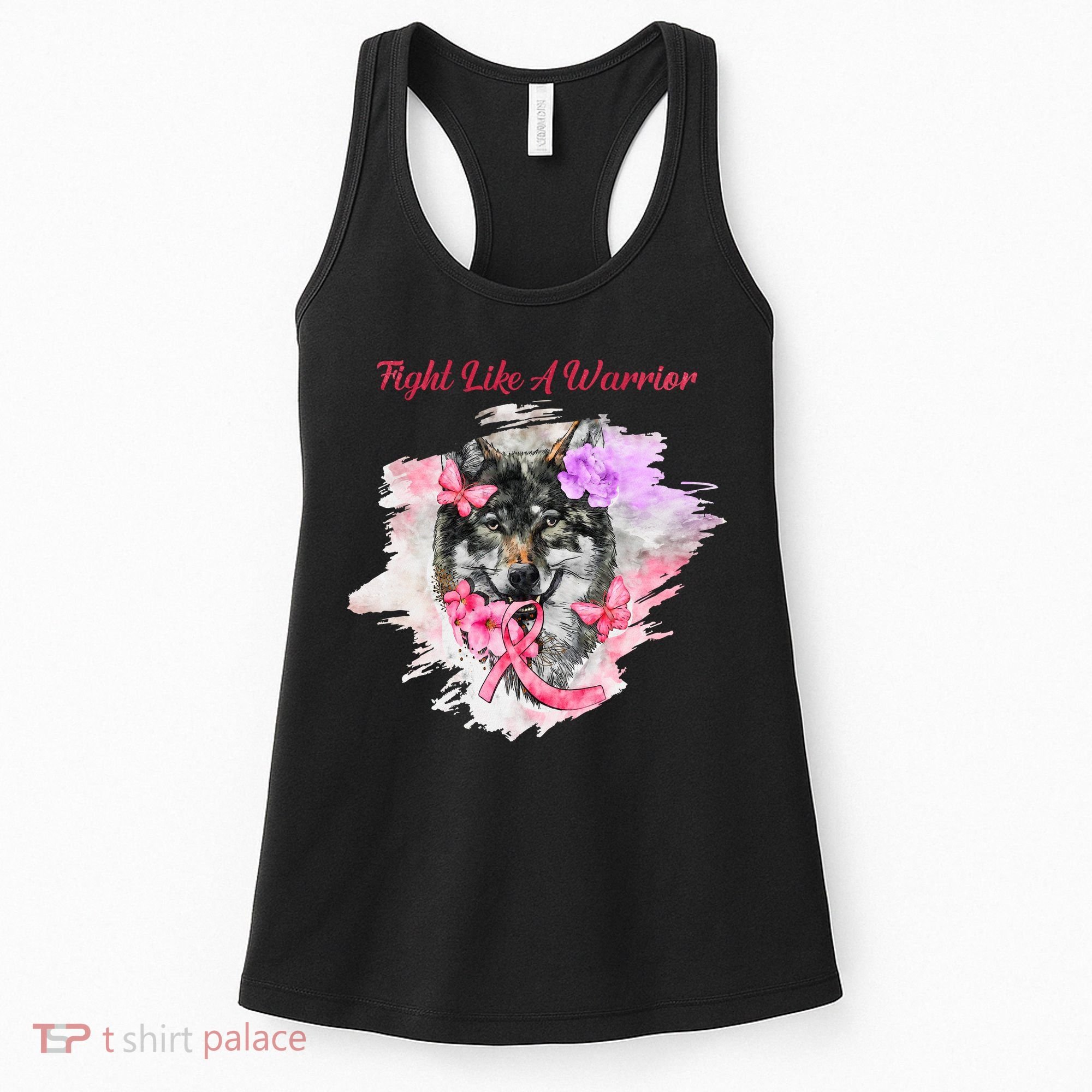 Fight Like A Warrior Wolf Pink Ribbon Breast Cancer Women's Tank Top