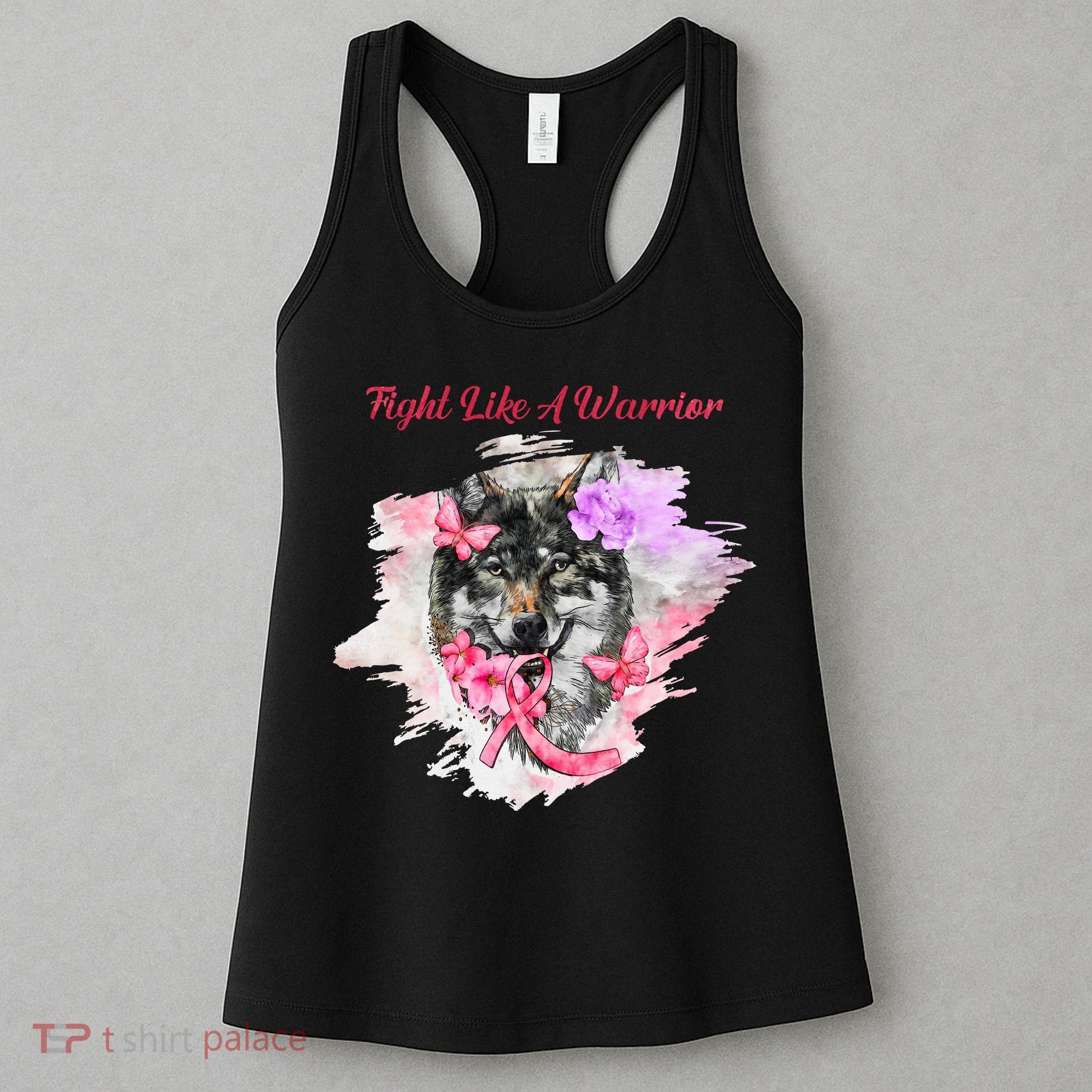 Fight Like A Warrior Wolf Pink Ribbon Breast Cancer Women's Tank Top