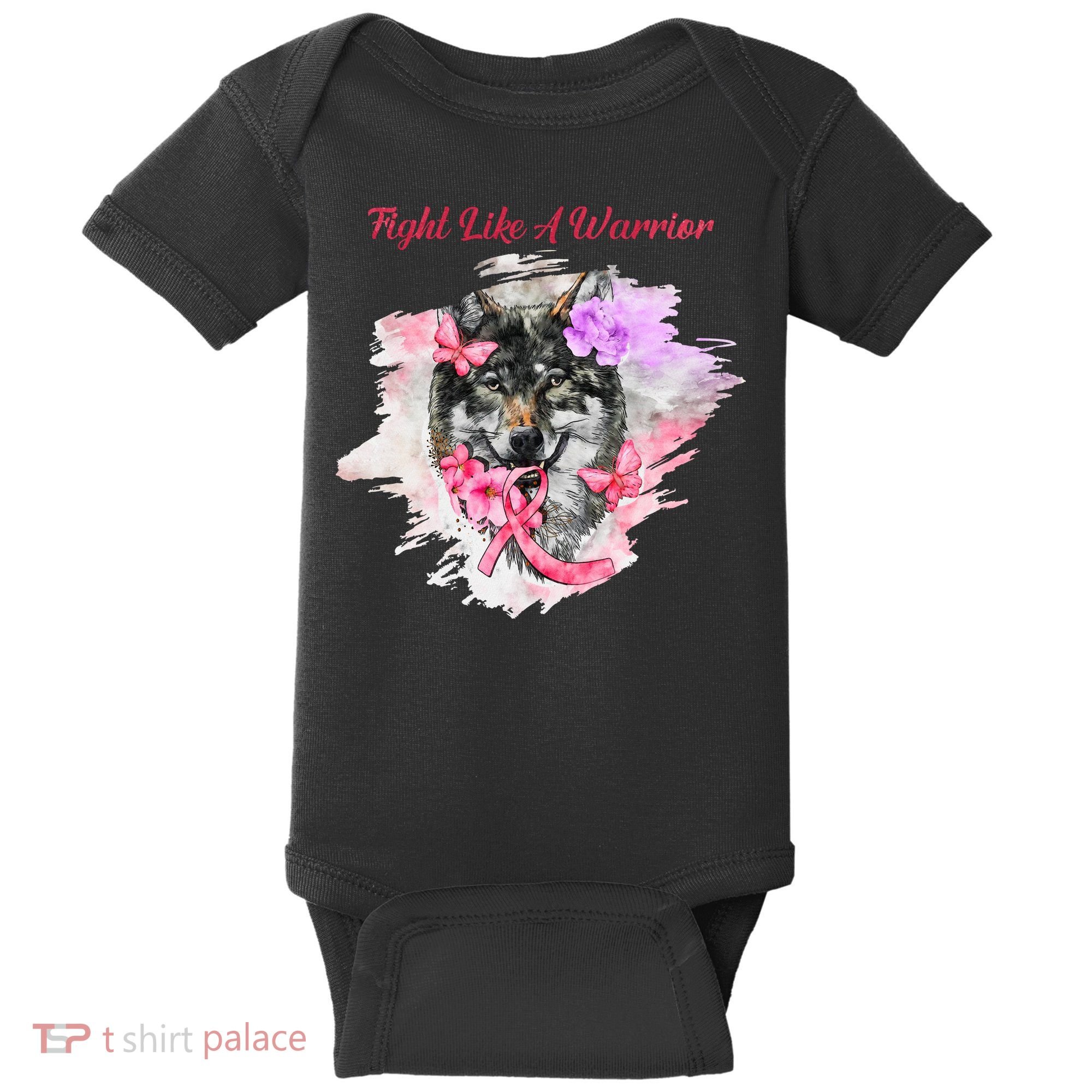 Fight Like A Warrior Wolf Pink Ribbon Breast Cancer Baby Bodysuit