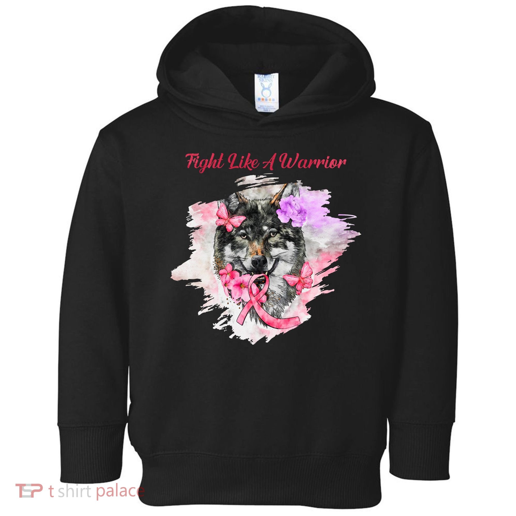 Fight Like A Warrior Wolf Pink Ribbon Breast Cancer Toddler Hoodie