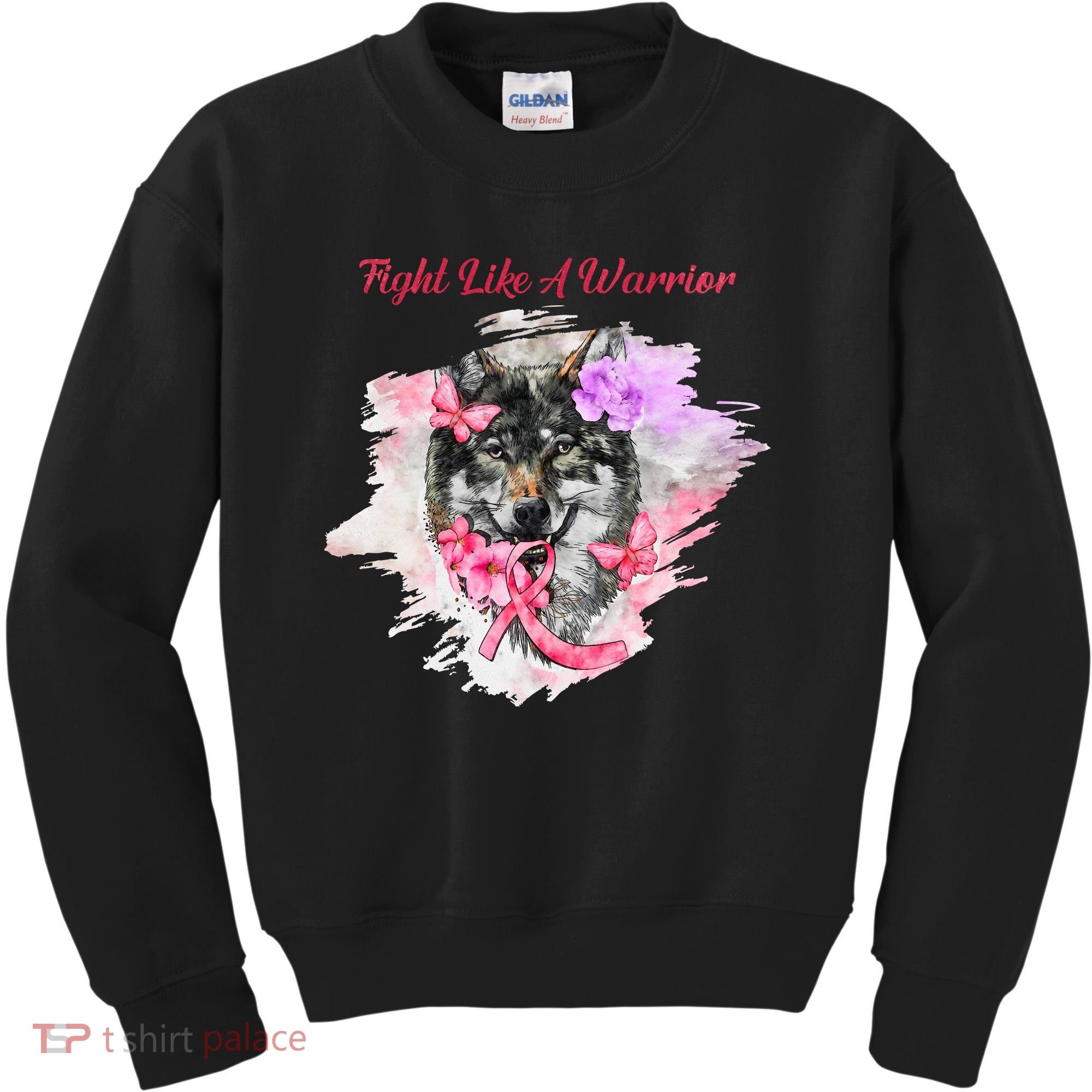 Fight Like A Warrior Wolf Pink Ribbon Breast Cancer Kids Sweatshirt