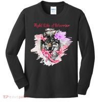 Fight Like A Warrior Wolf Pink Ribbon Breast Cancer Kids Long Sleeve Shirt thumb 0