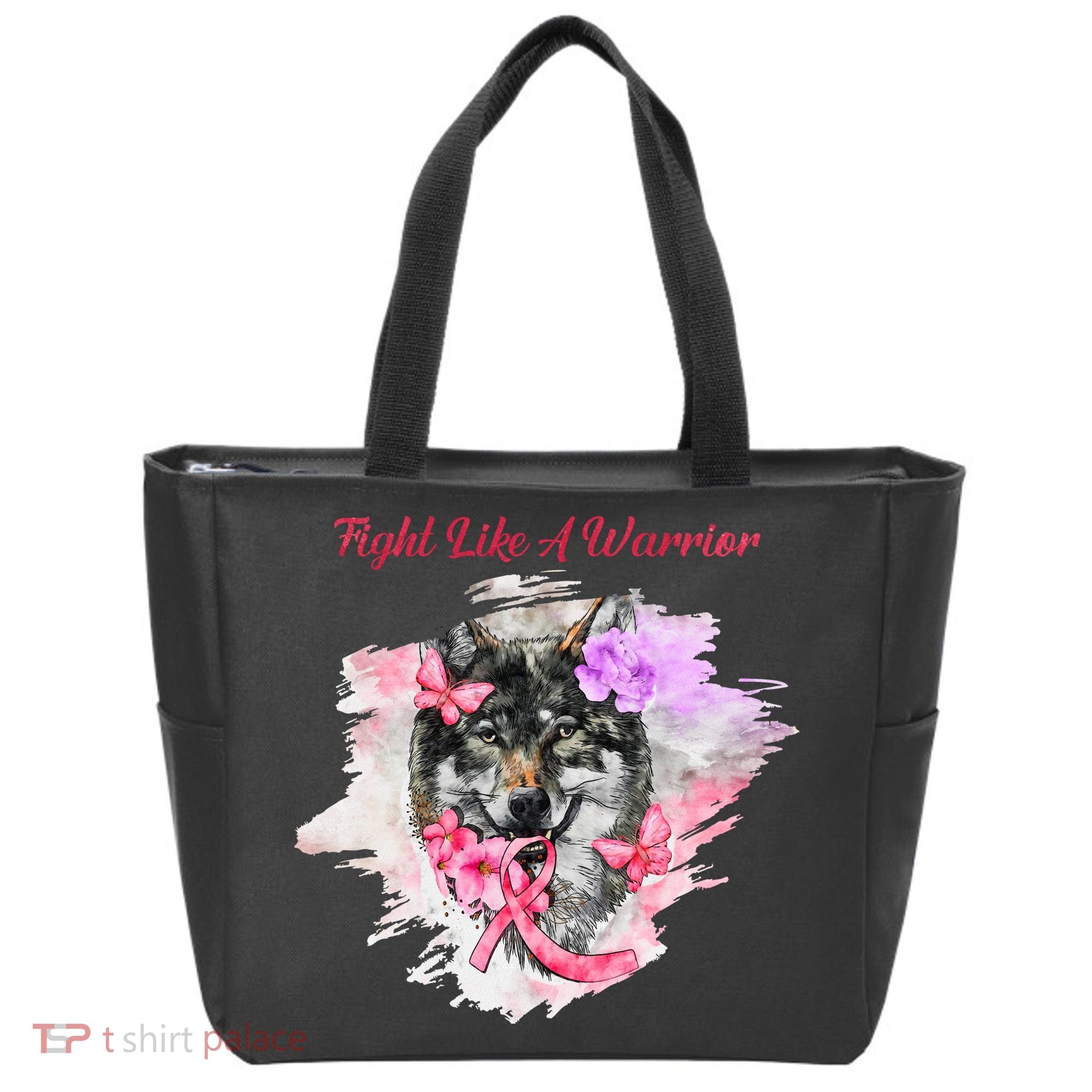 Fight Like A Warrior Wolf Pink Ribbon Breast Cancer Tote Bag
