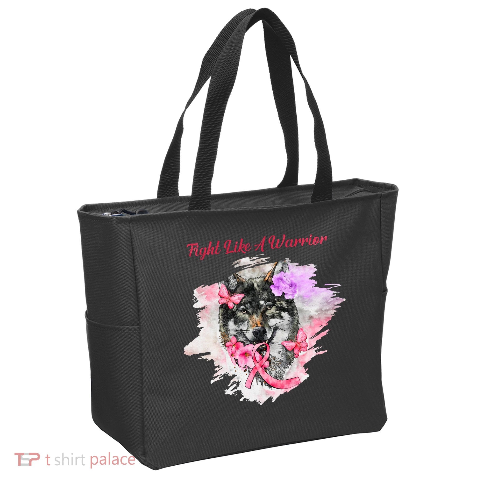 Fight Like A Warrior Wolf Pink Ribbon Breast Cancer Tote Bag