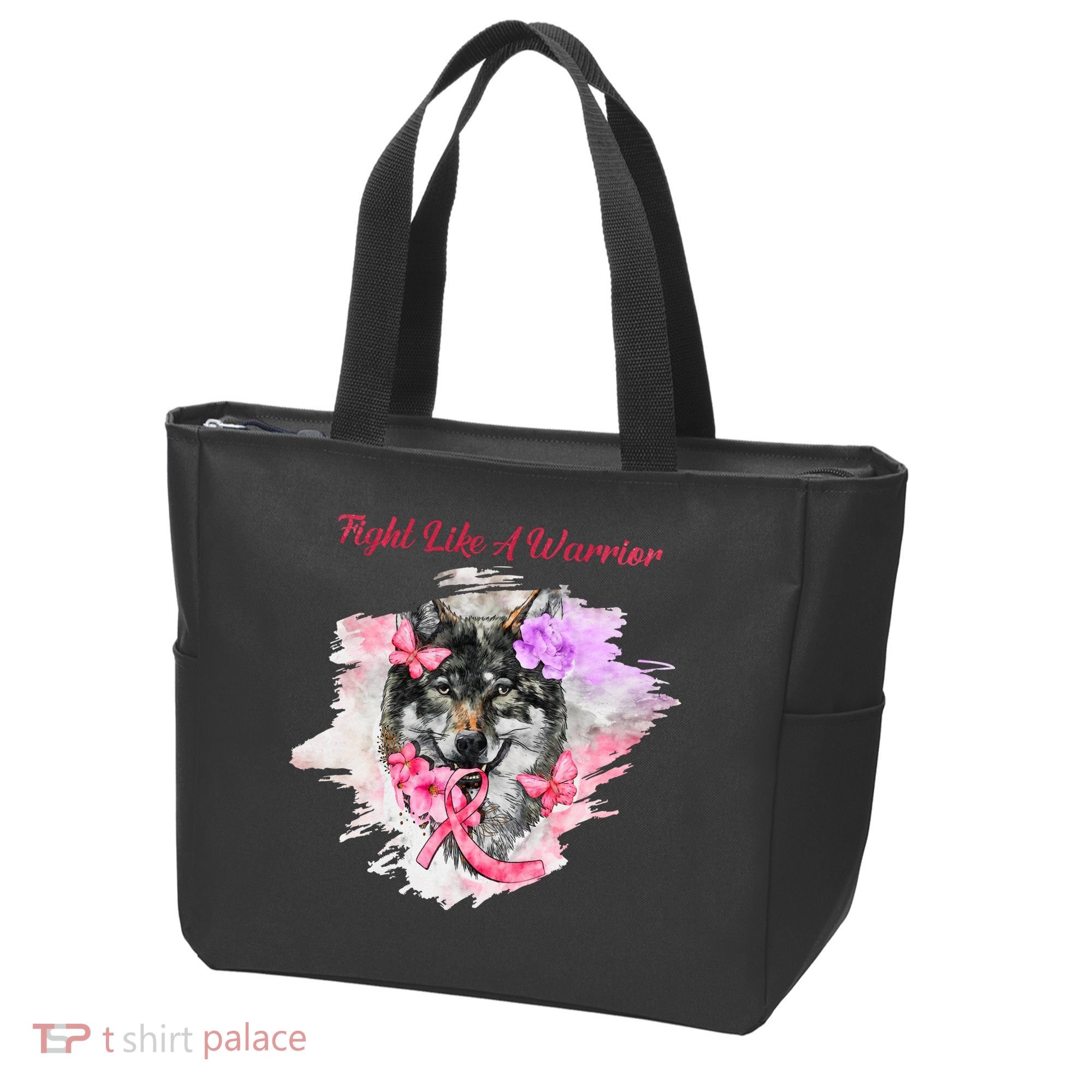 Fight Like A Warrior Wolf Pink Ribbon Breast Cancer Tote Bag