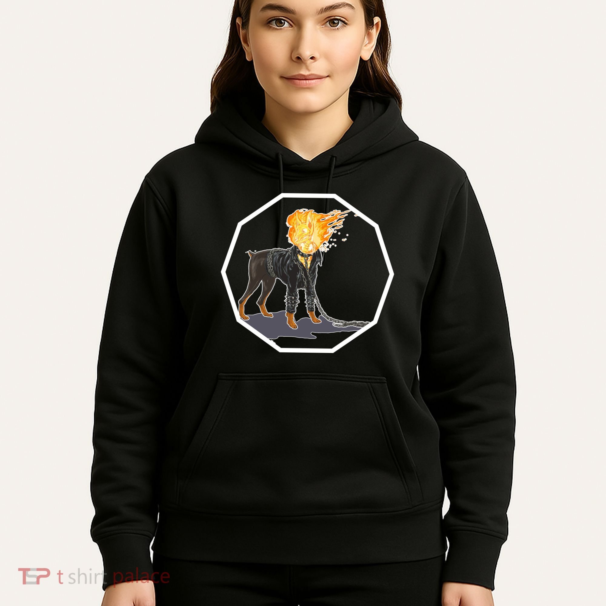 Flaming Ghost Dog On Fire Rider Doggo Hoodie