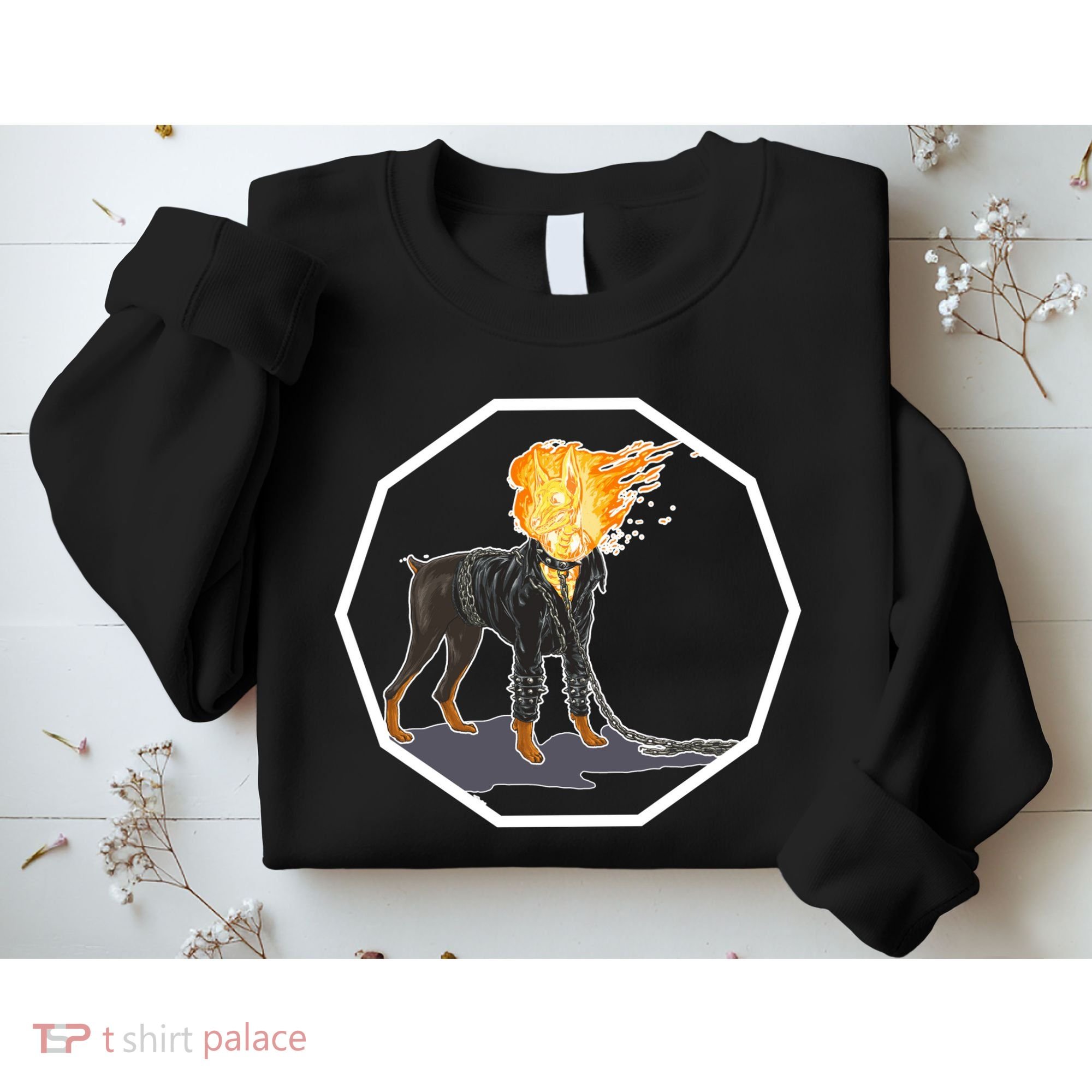 Flaming Ghost Dog On Fire Rider Doggo Sweatshirt