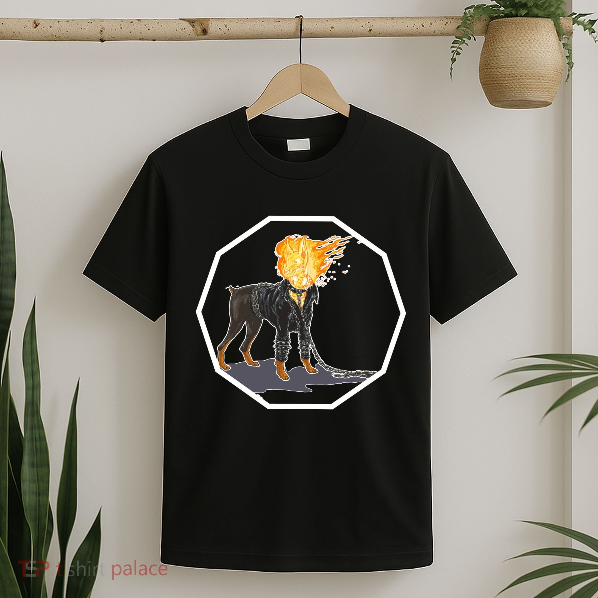Flaming Ghost Dog On Fire Rider Doggo T-Shirt