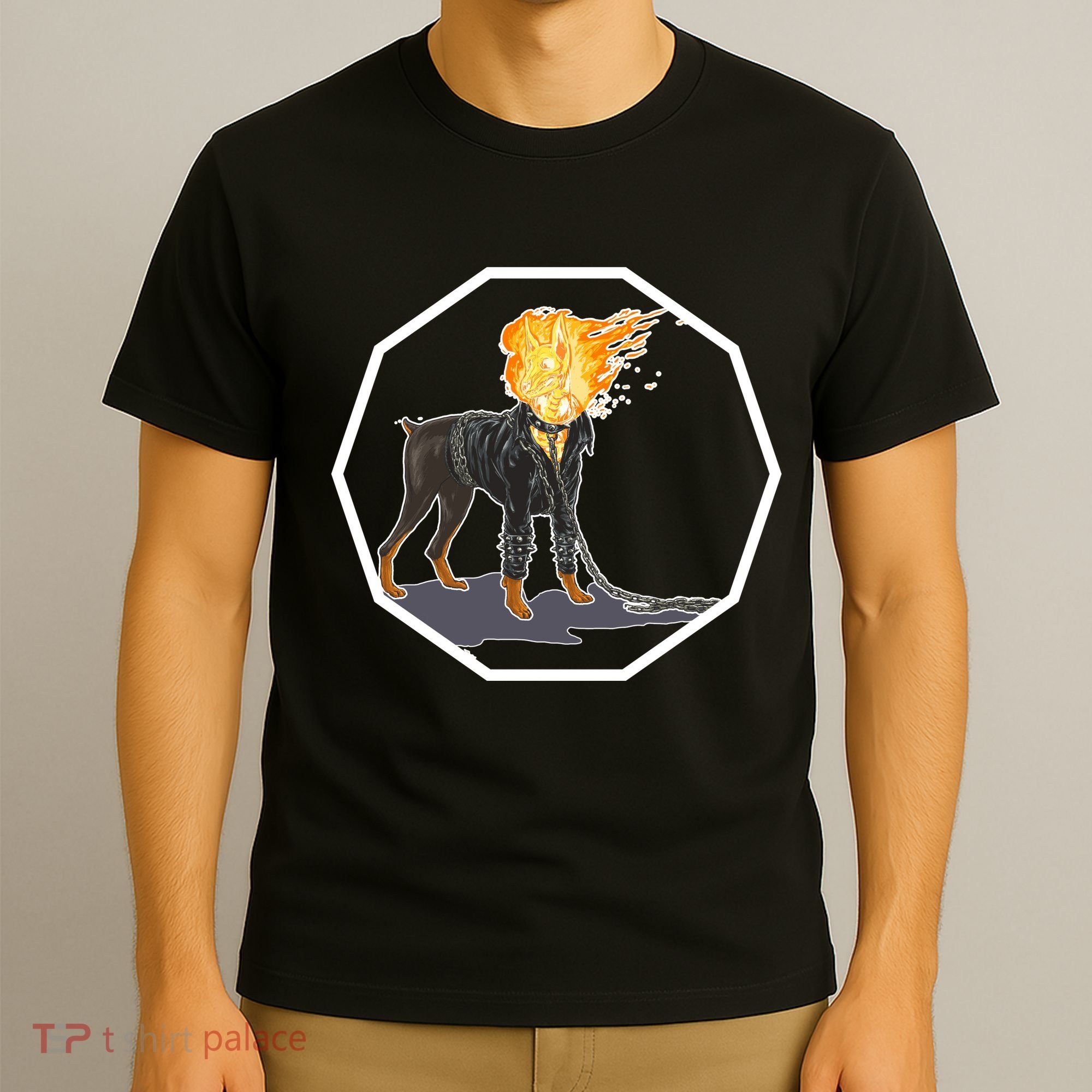 Flaming Ghost Dog On Fire Rider Doggo T-Shirt