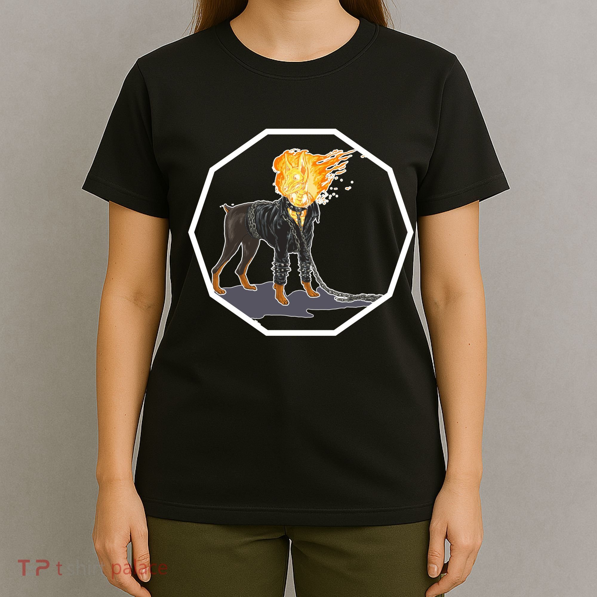 Flaming Ghost Dog On Fire Rider Doggo T-Shirt