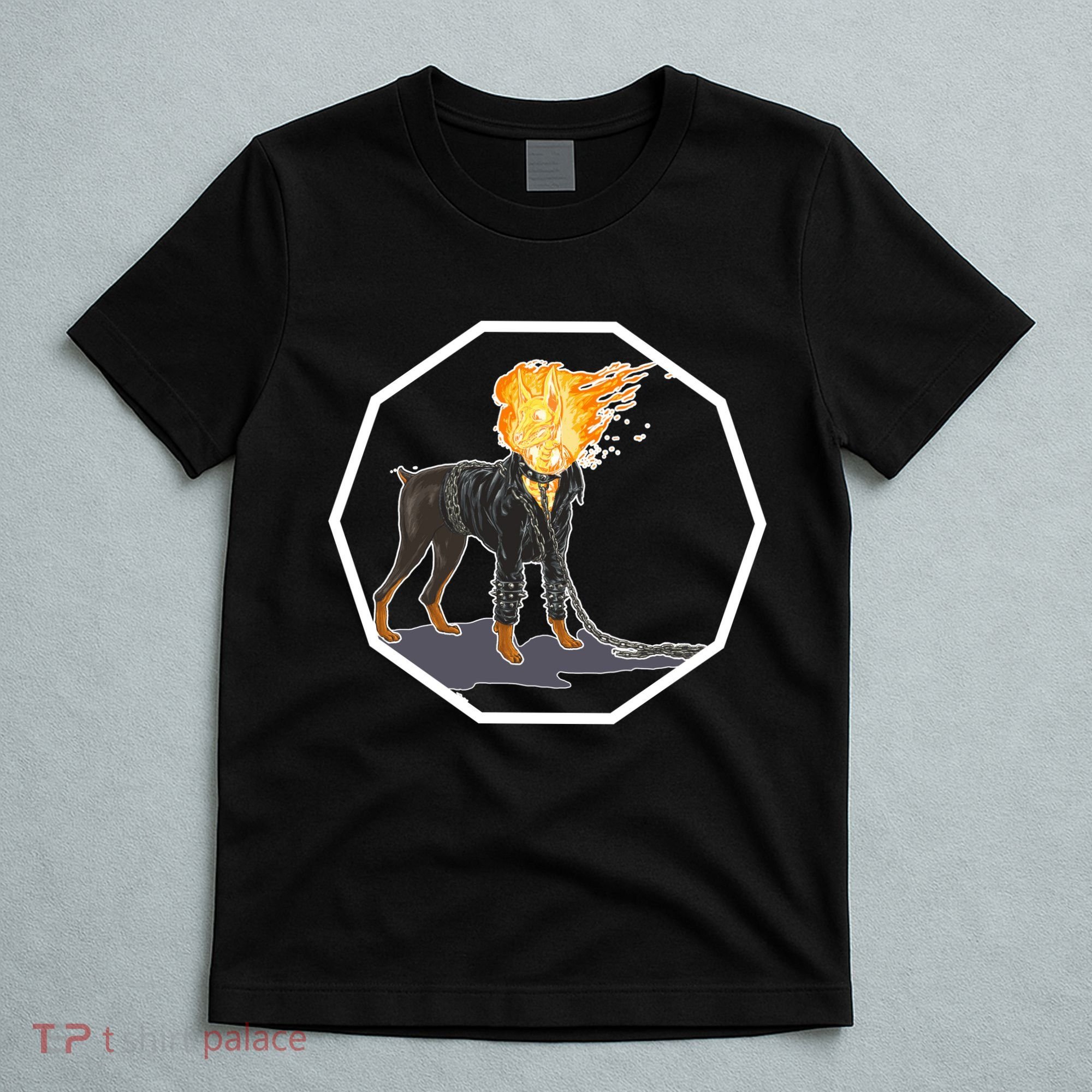 Flaming Ghost Dog On Fire Rider Doggo T-Shirt