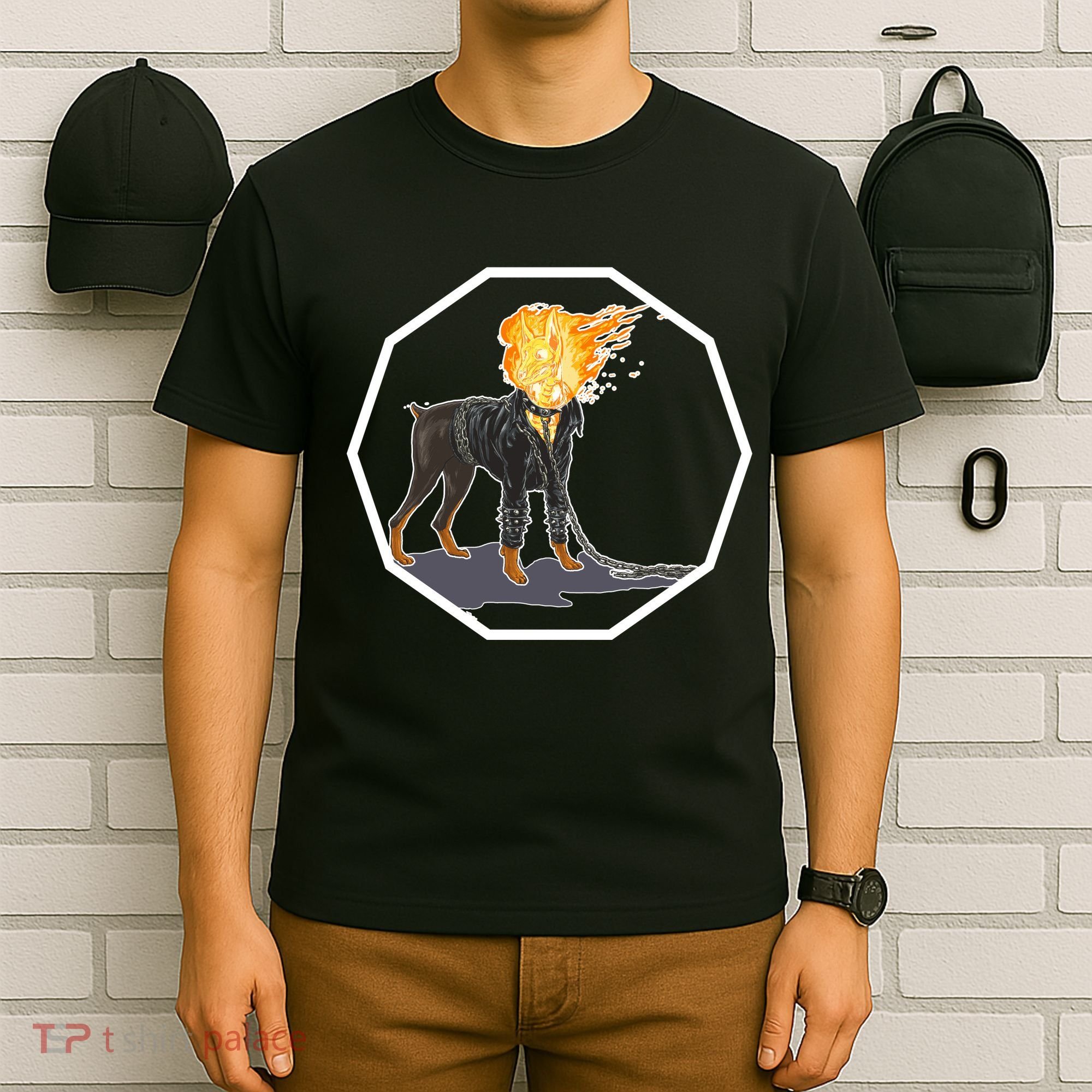 Flaming Ghost Dog On Fire Rider Doggo T-Shirt