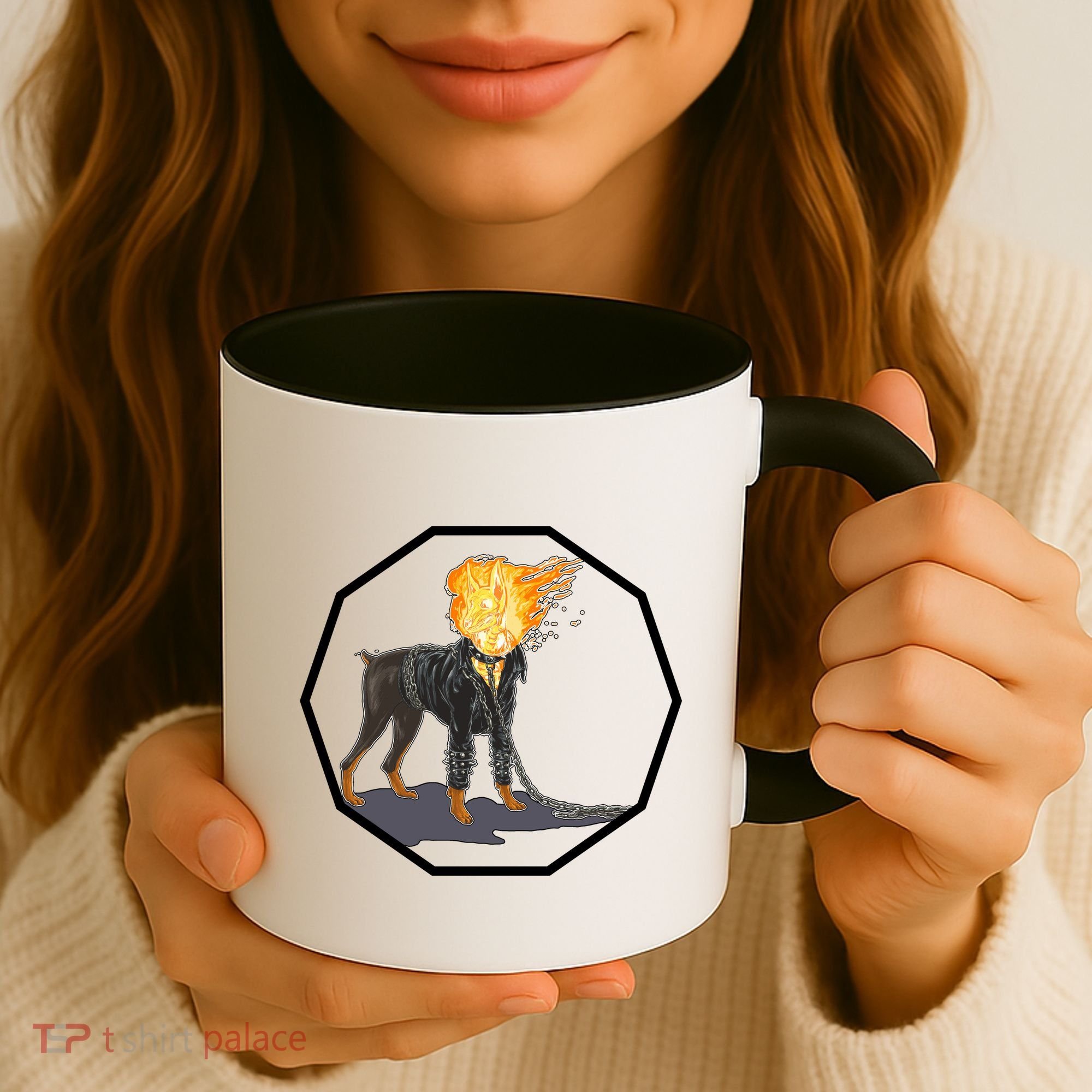 Flaming Ghost Dog On Fire Rider Doggo Coffee Mug