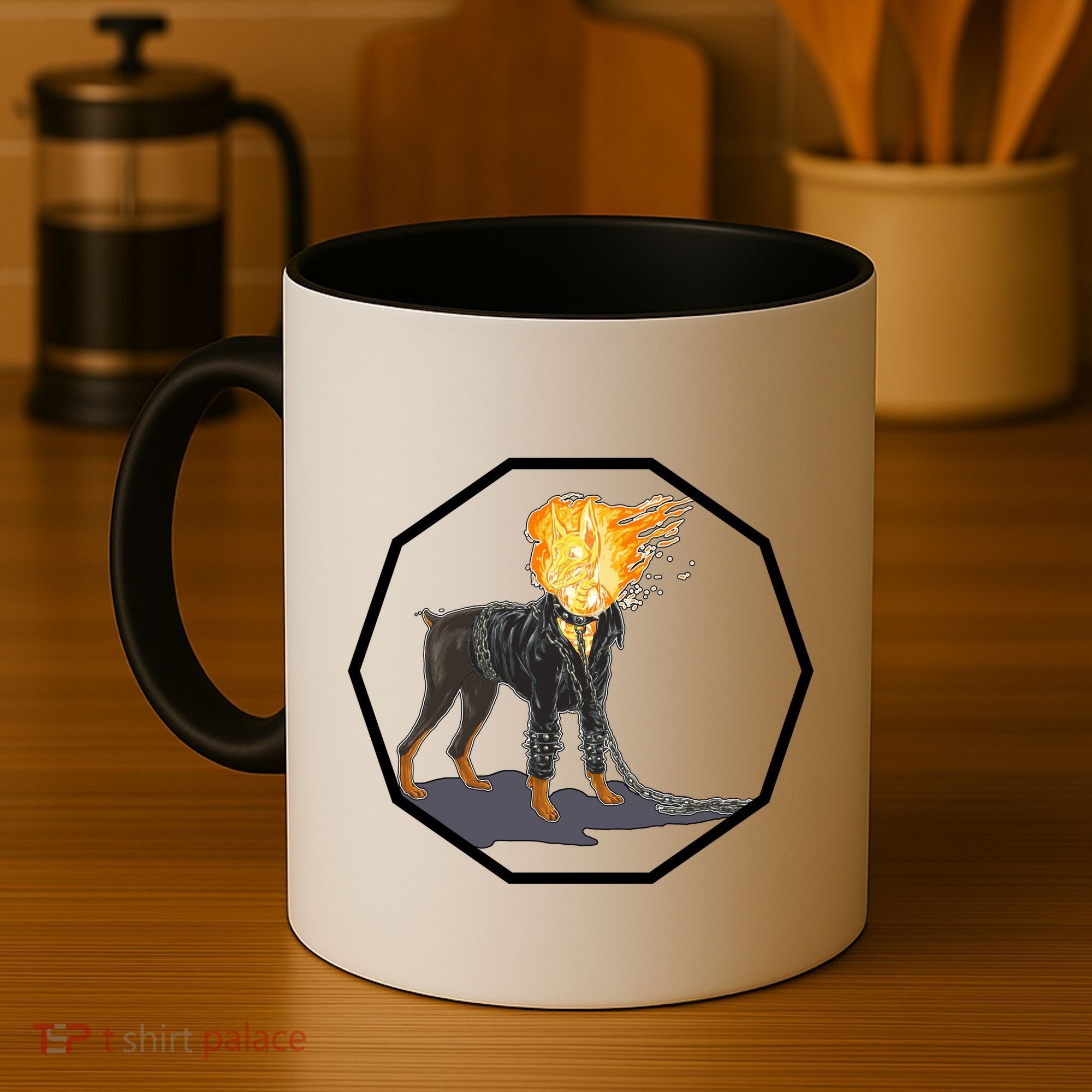 Flaming Ghost Dog On Fire Rider Doggo Coffee Mug