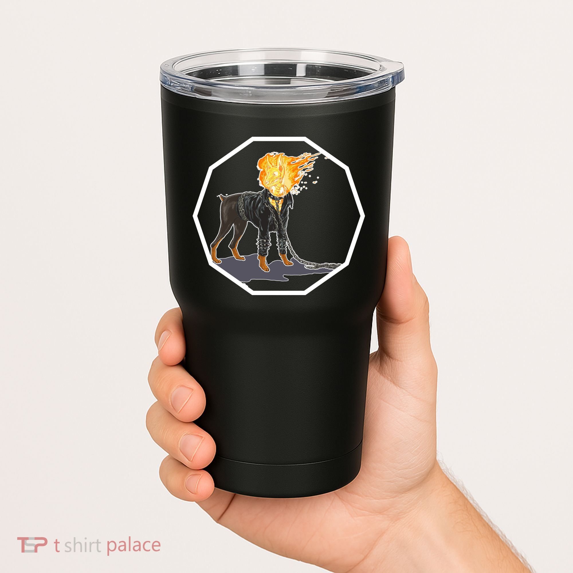 Flaming Ghost Dog On Fire Rider Doggo Tumbler