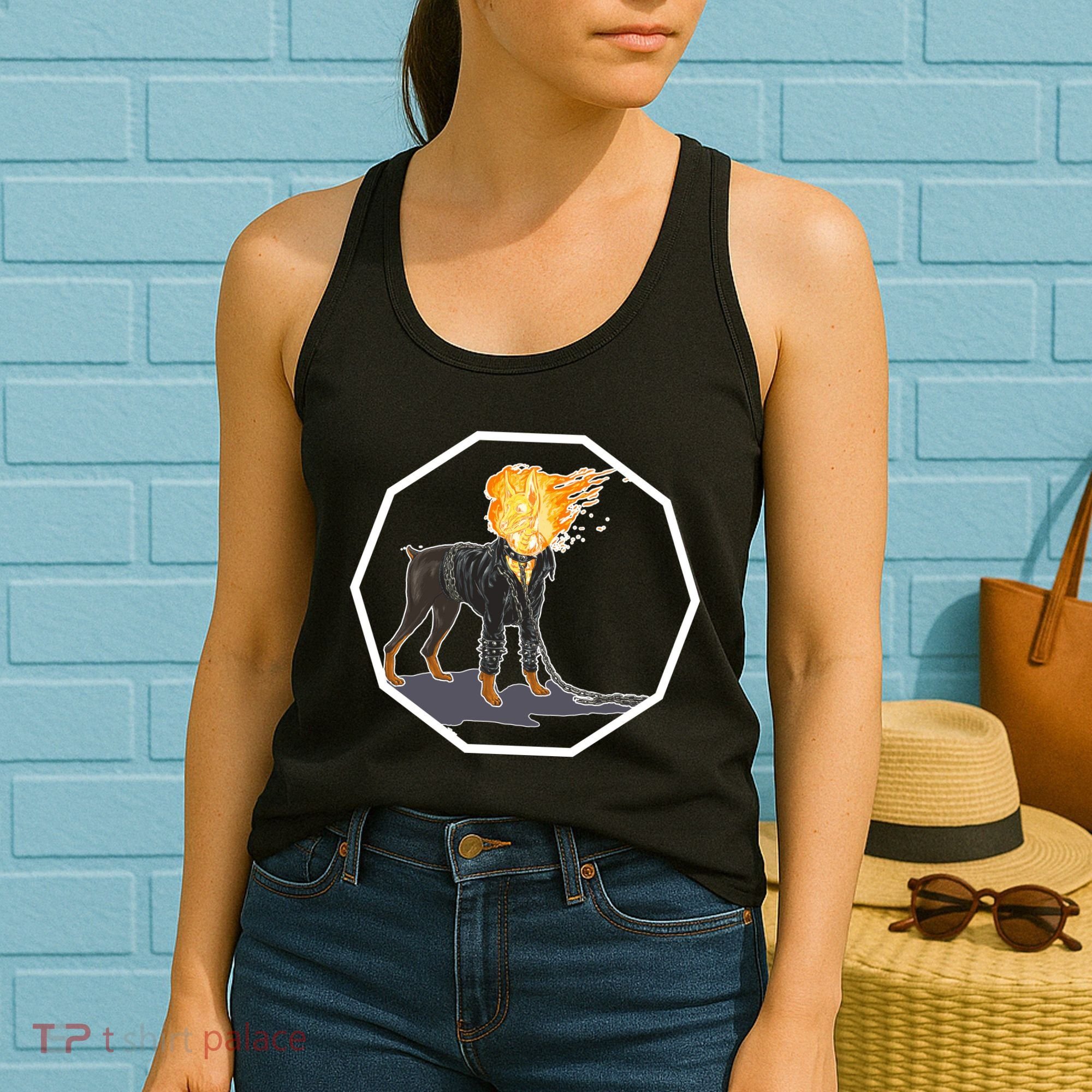 Flaming Ghost Dog On Fire Rider Doggo Women's Tank Top