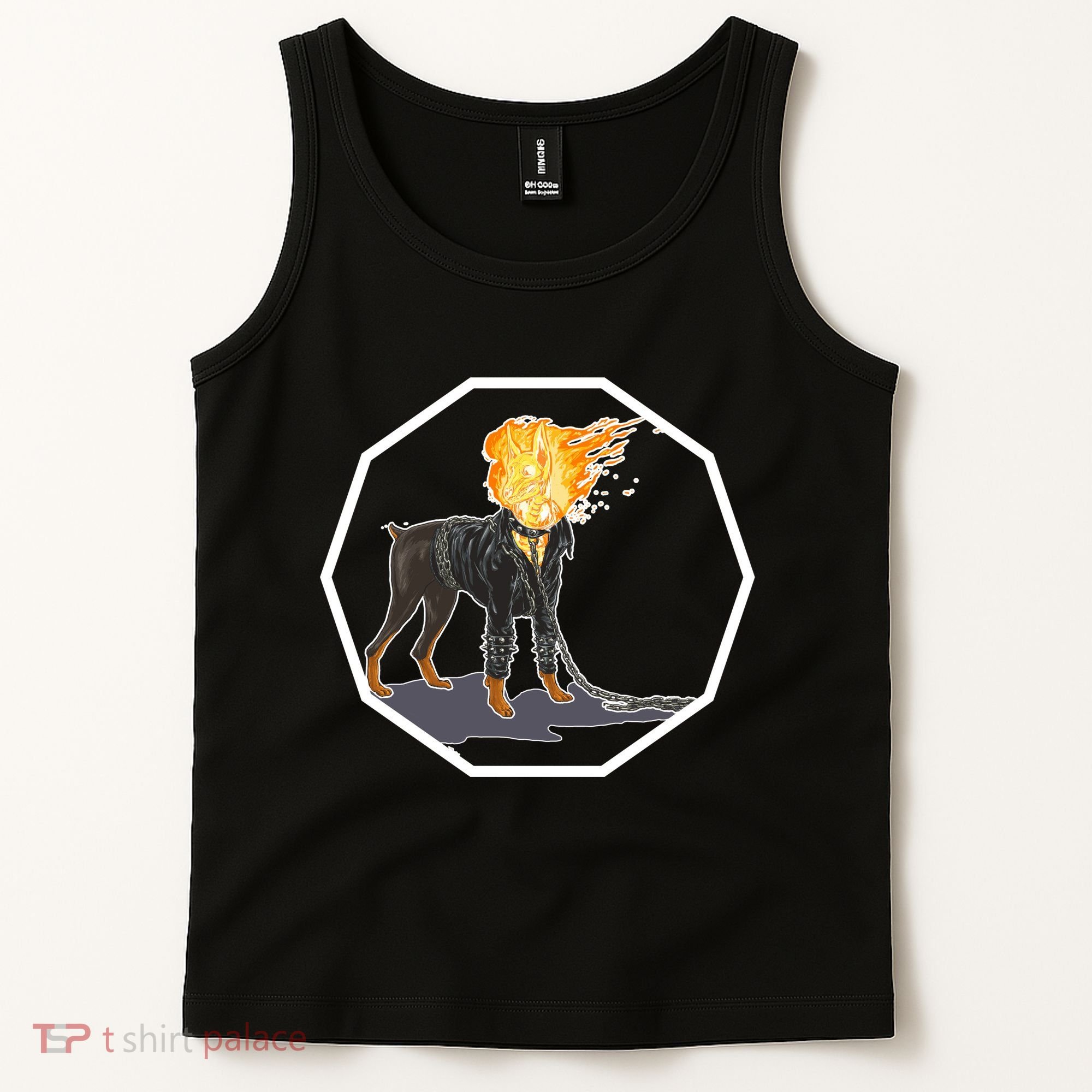 Flaming Ghost Dog On Fire Rider Doggo Tank Top