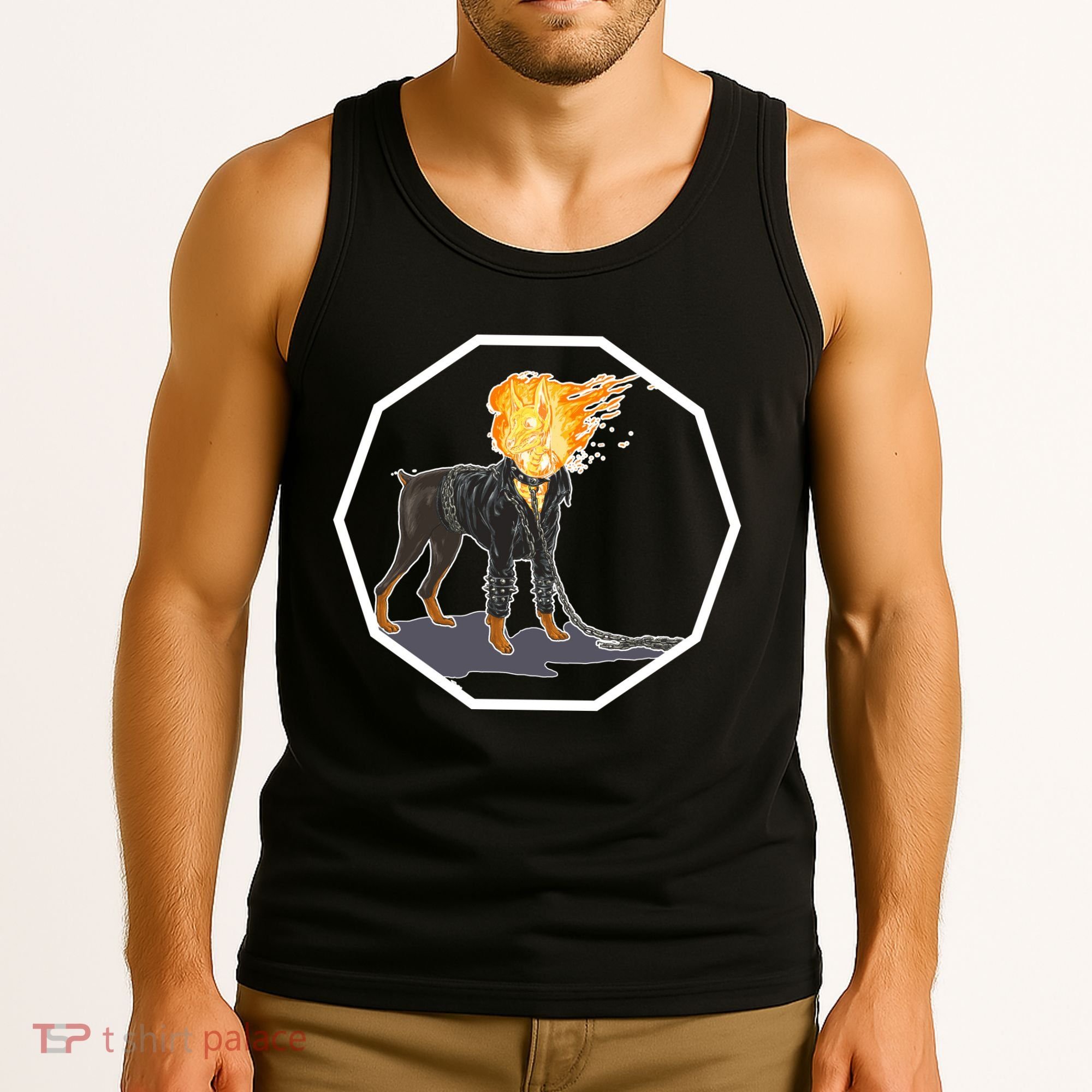 Flaming Ghost Dog On Fire Rider Doggo Tank Top