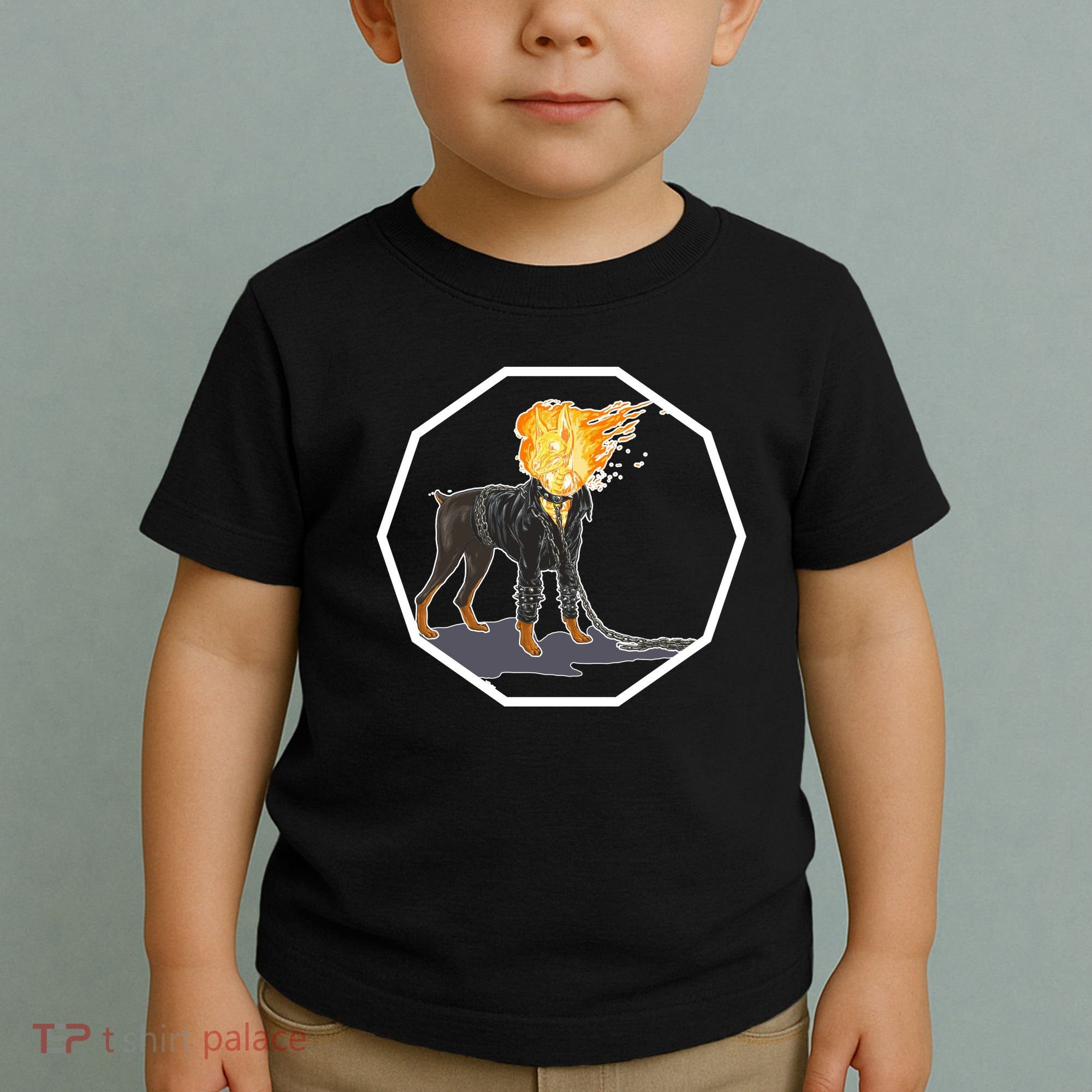 Flaming Ghost Dog On Fire Rider Doggo Toddler T-Shirt