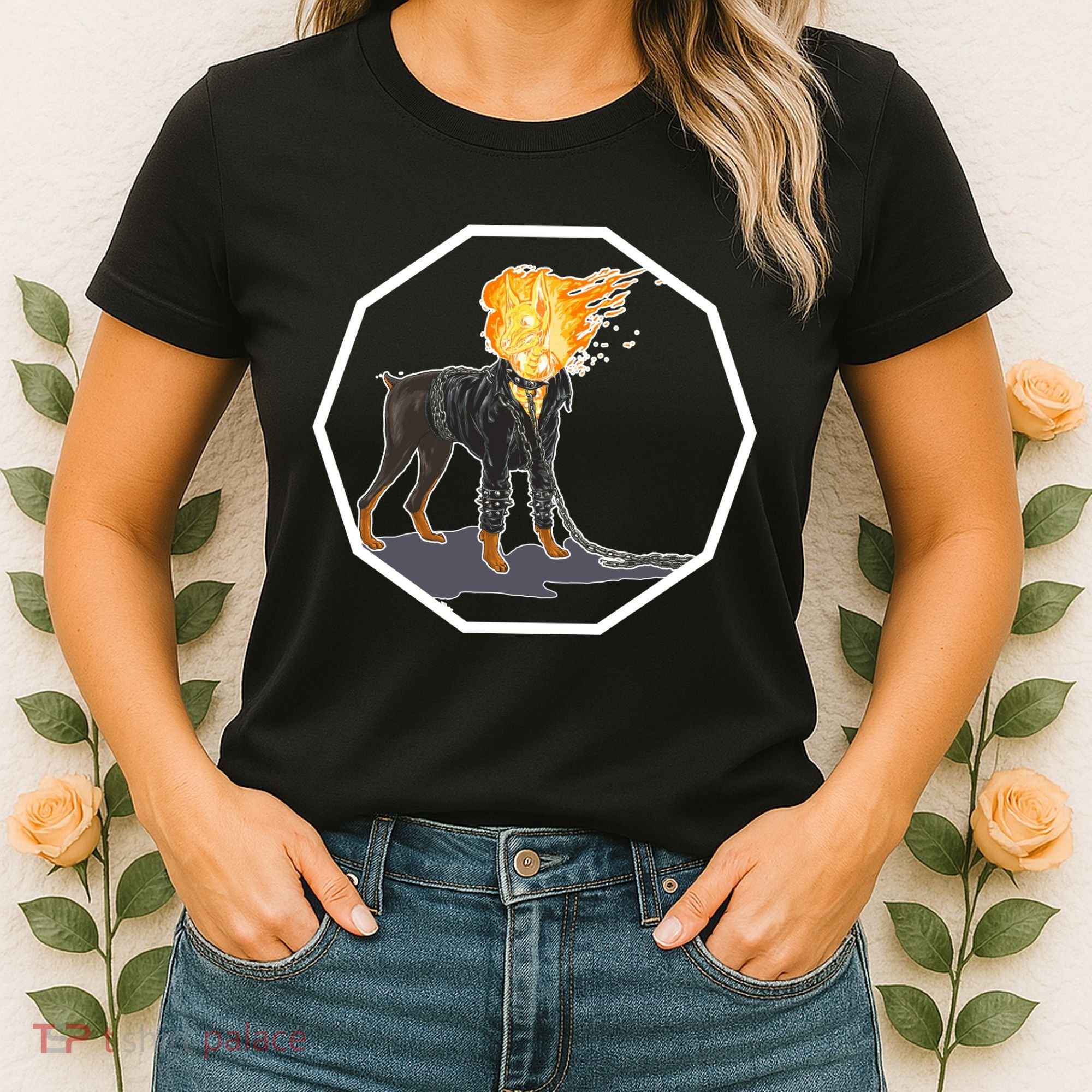 Flaming Ghost Dog On Fire Rider Doggo Women's T-Shirt