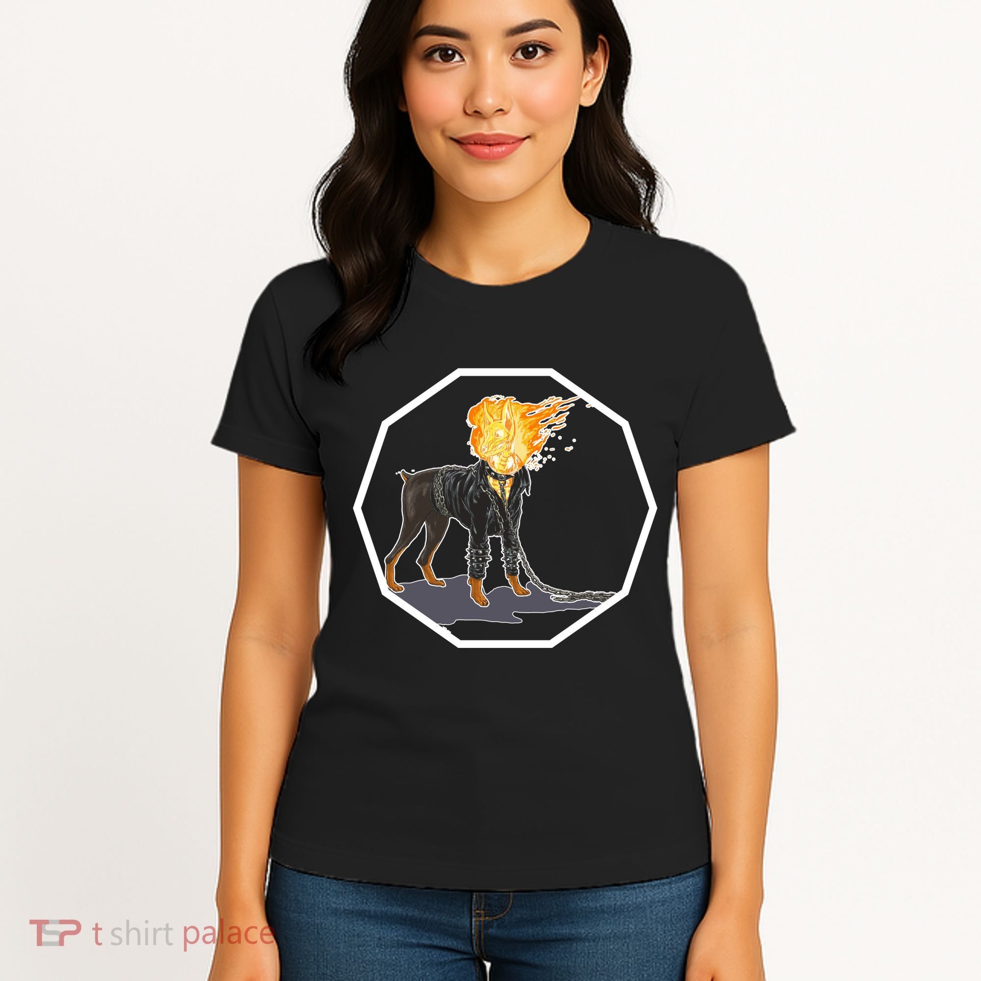 Flaming Ghost Dog On Fire Rider Doggo Women's T-Shirt
