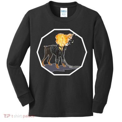Flaming Ghost Dog On Fire Rider Doggo Kids Long Sleeve Shirt