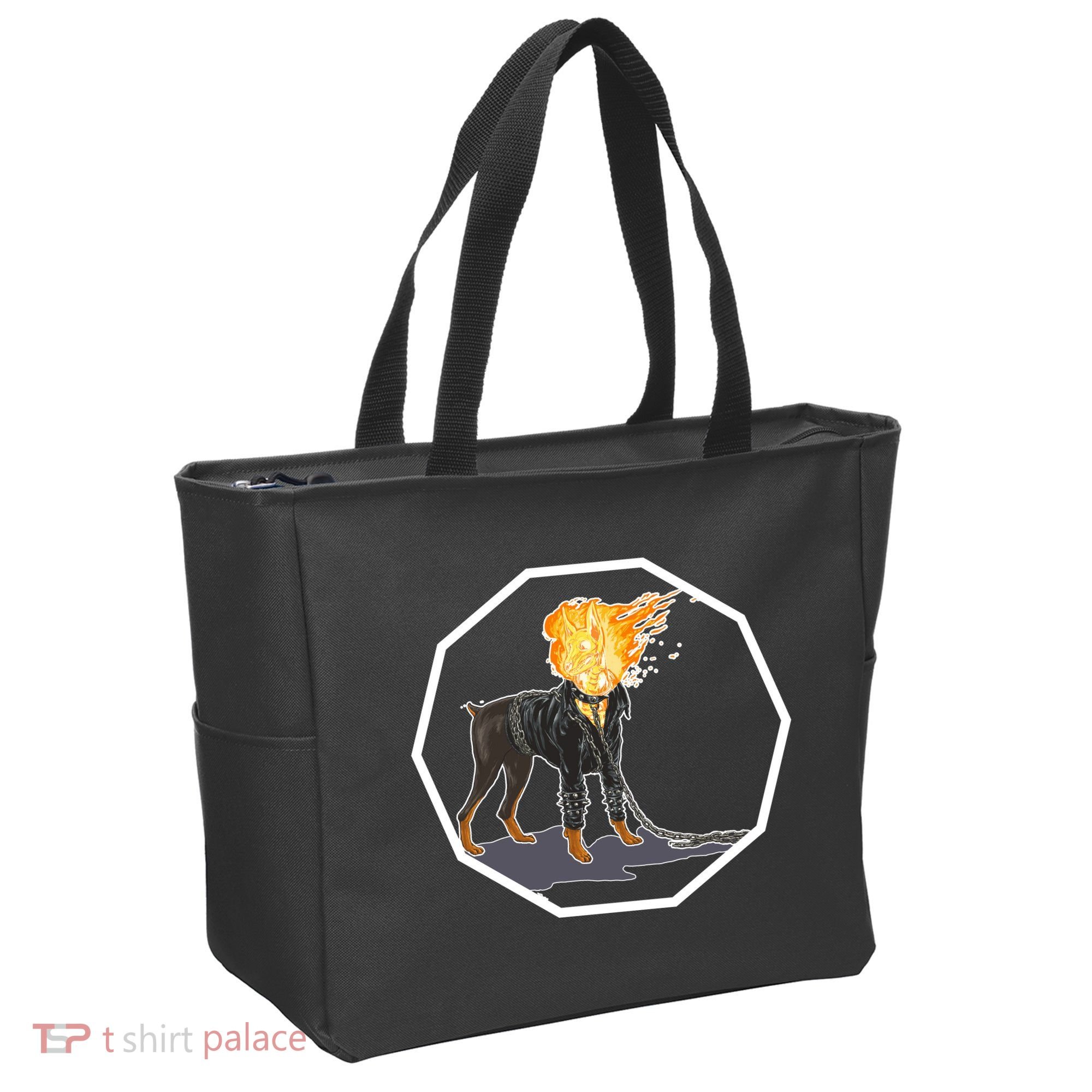Flaming Ghost Dog On Fire Rider Doggo Tote Bag