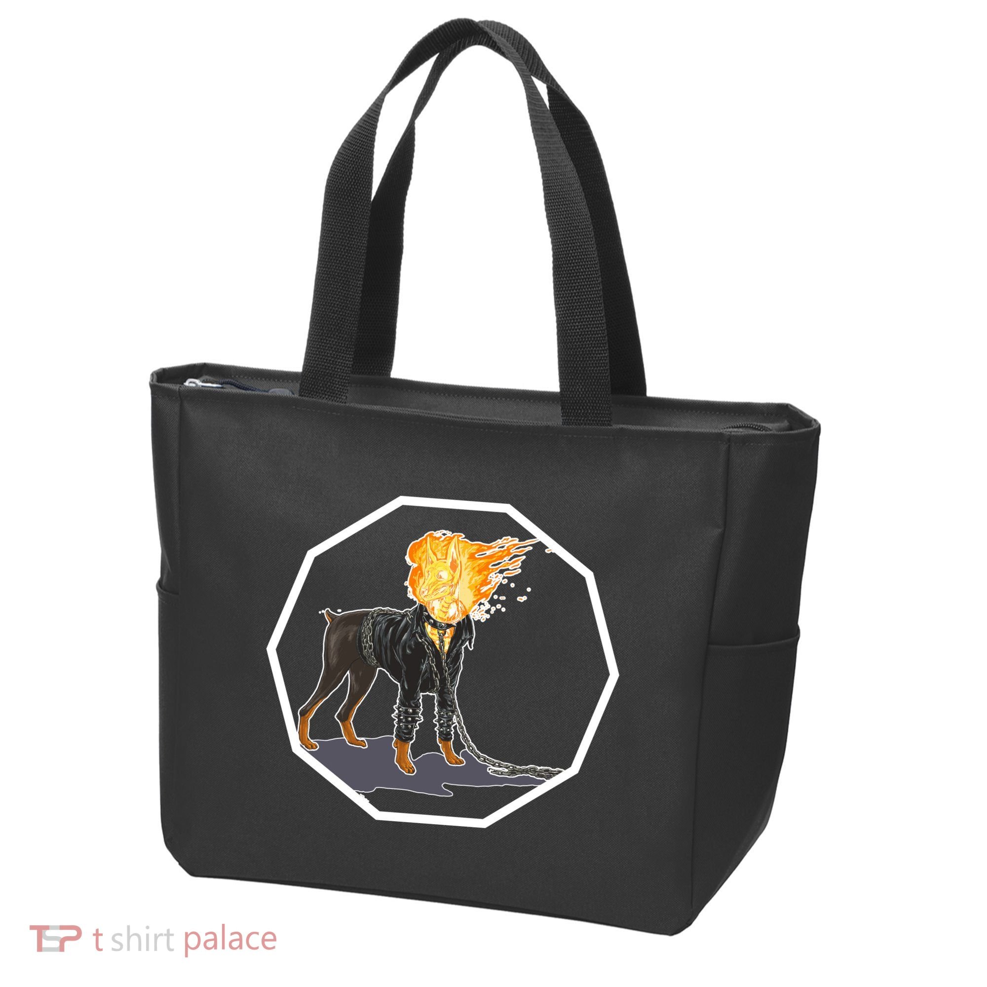 Flaming Ghost Dog On Fire Rider Doggo Tote Bag