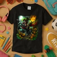 Flaming Headless Horseman Kids T-Shirt thumb 3