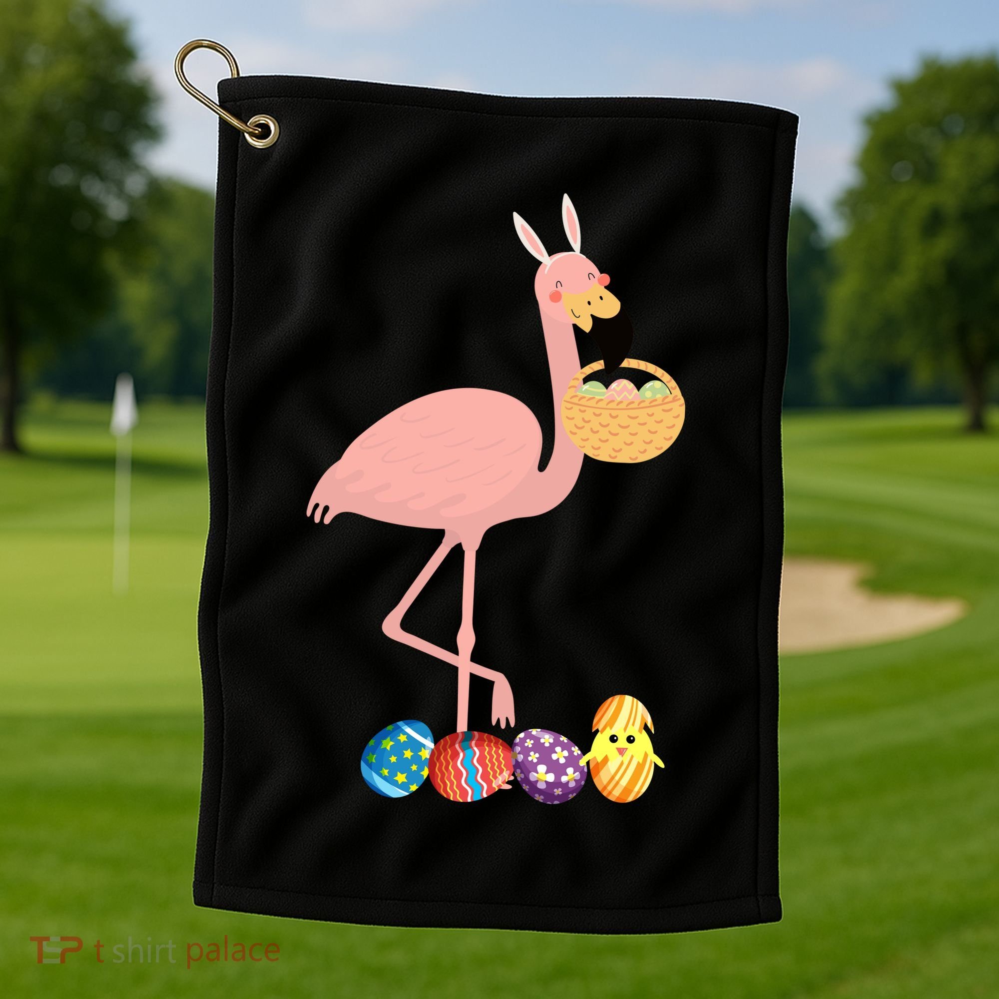 Flamingo Easter Egg Golf Towel