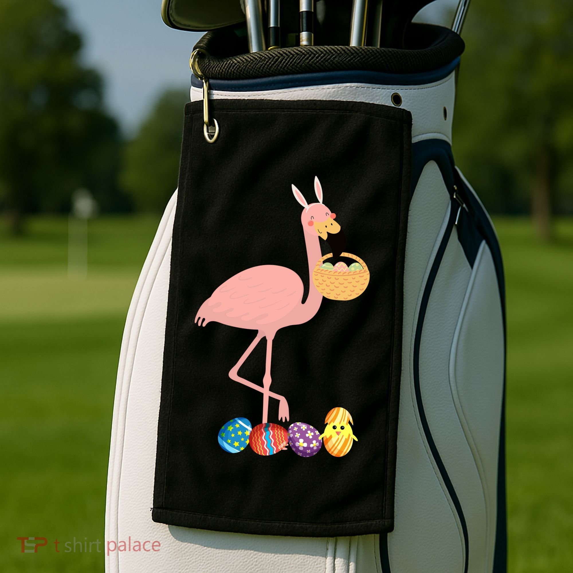 Flamingo Easter Egg Golf Towel