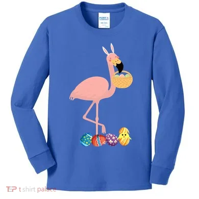 Flamingo Easter Egg Kids Long Sleeve Shirt