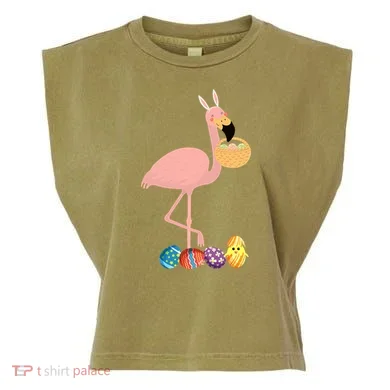 Flamingo Easter Egg Garment-Dyed Women's Muscle Tee