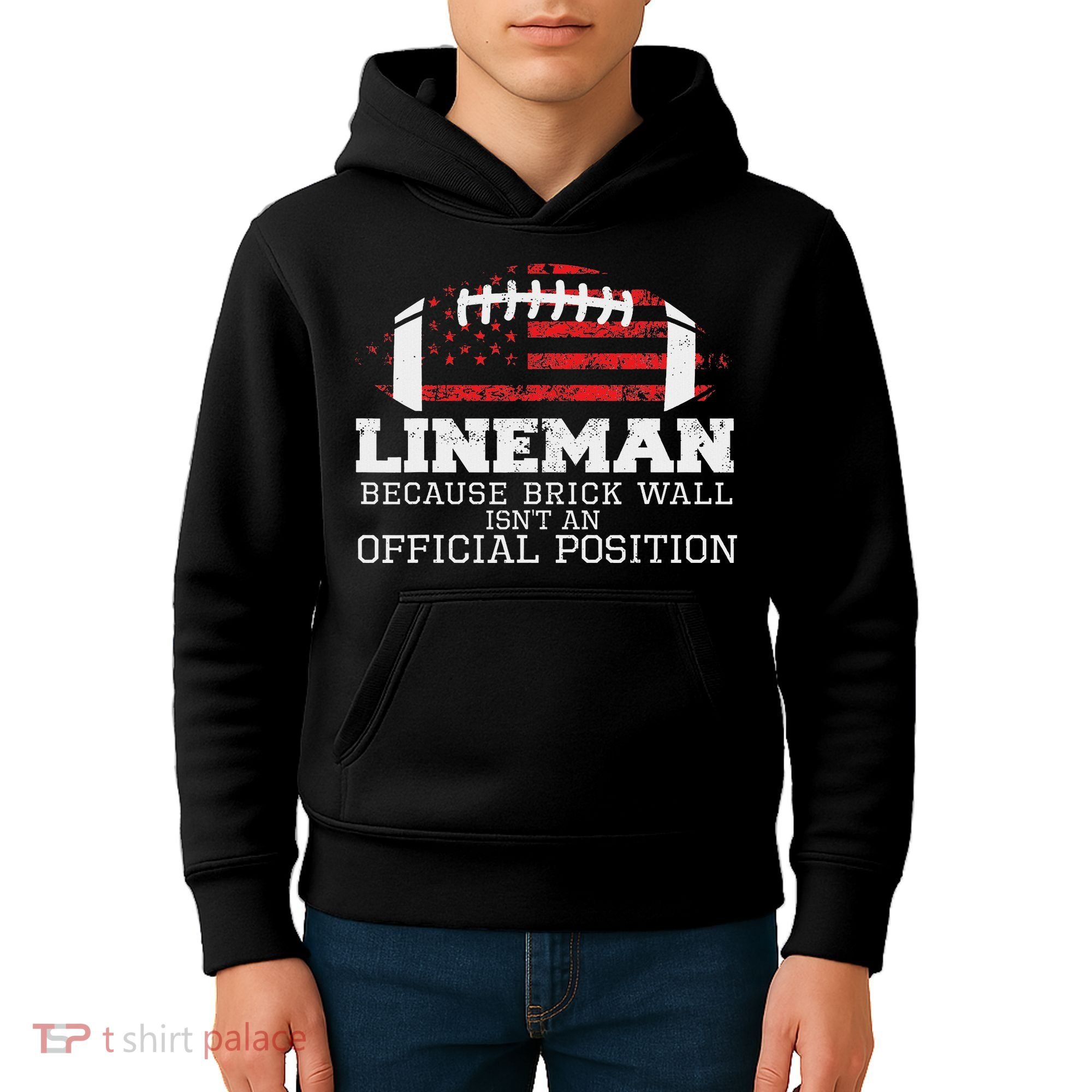 Football Lineman Because Brick Wall O Line D Line Lineman Kids Hoodie