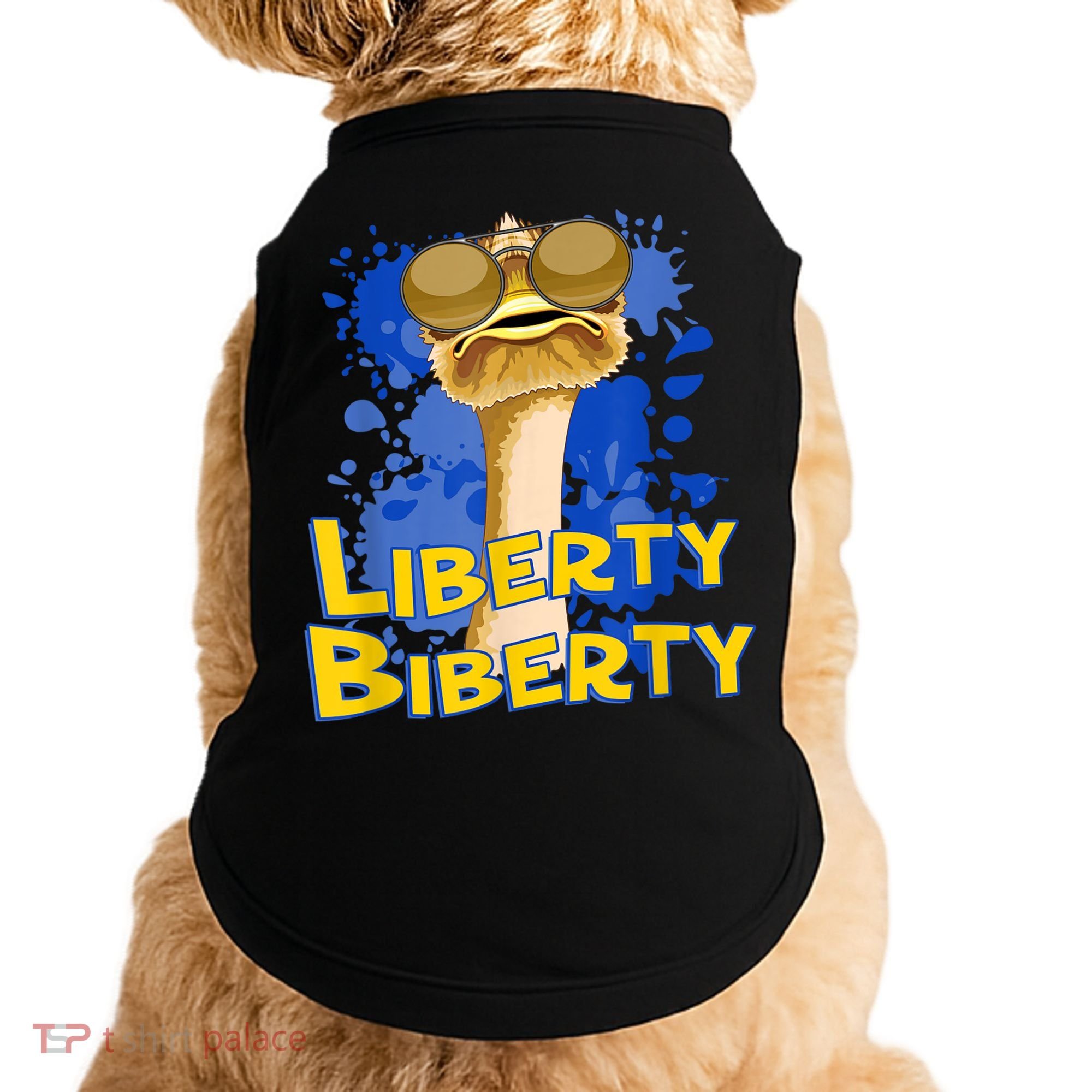 Funny Liberty Biberty Ostrich Sunglasses Humor Blue Doggie Tank