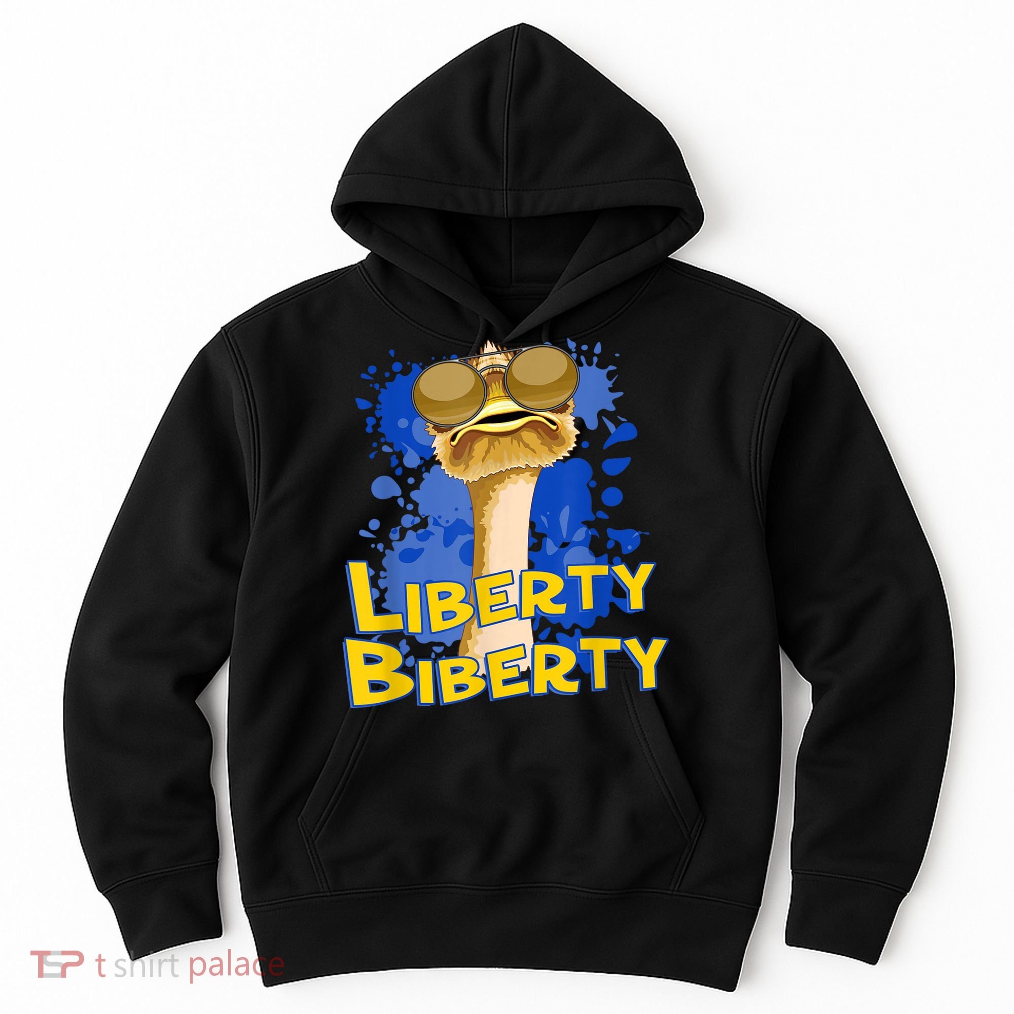 Funny Liberty Biberty Ostrich Sunglasses Humor Blue Hoodie