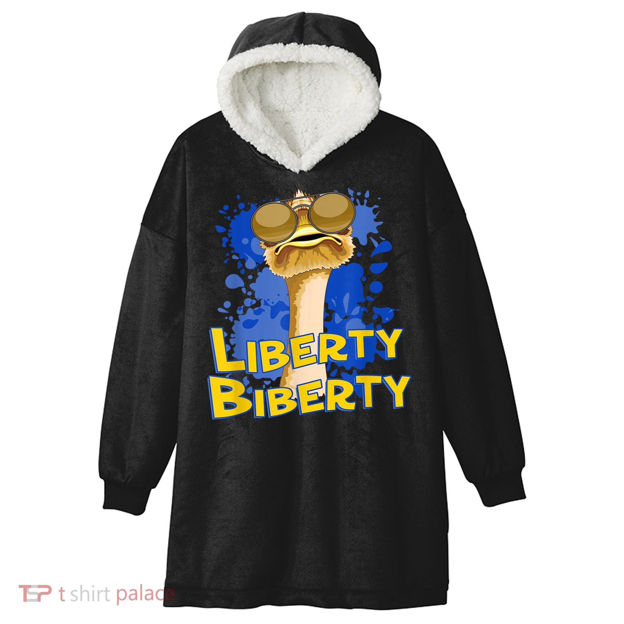 Funny Liberty Biberty Ostrich Sunglasses Humor Blue Hooded Wearable Blanket