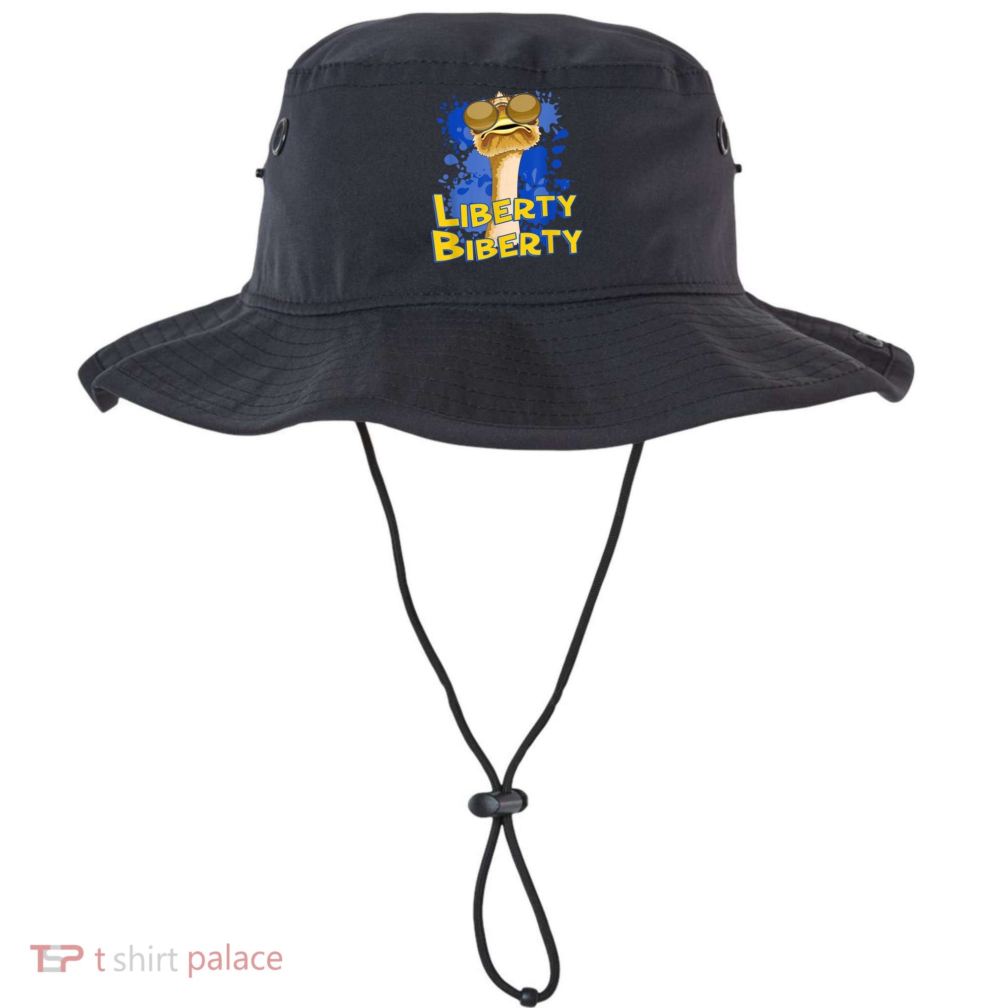 Funny Liberty Biberty Ostrich Sunglasses Humor Blue Bucket Hat