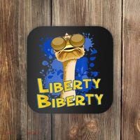 Funny Liberty Biberty Ostrich Sunglasses Humor Blue Coaster thumb 0