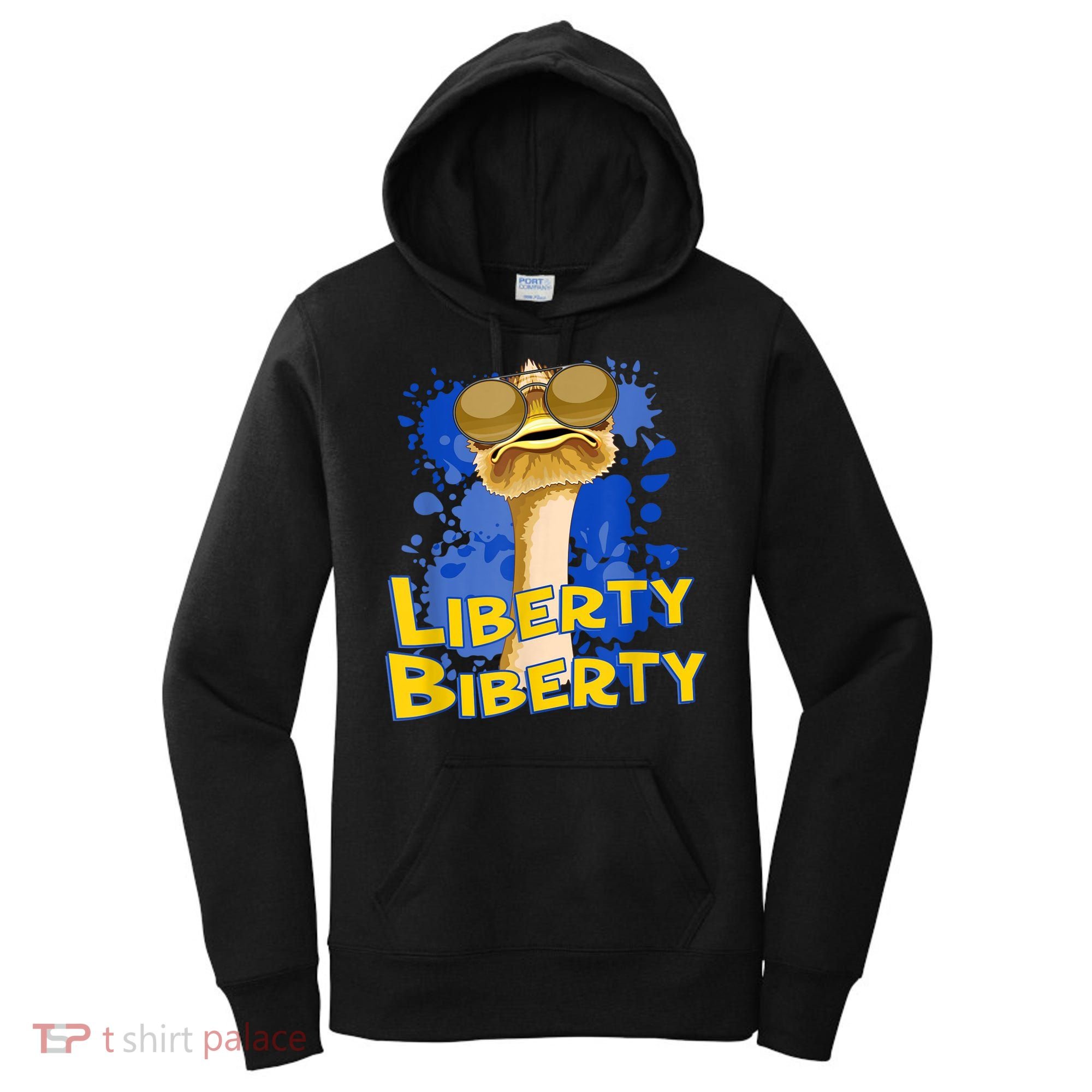 Funny Liberty Biberty Ostrich Sunglasses Humor Blue Women's Hoodie