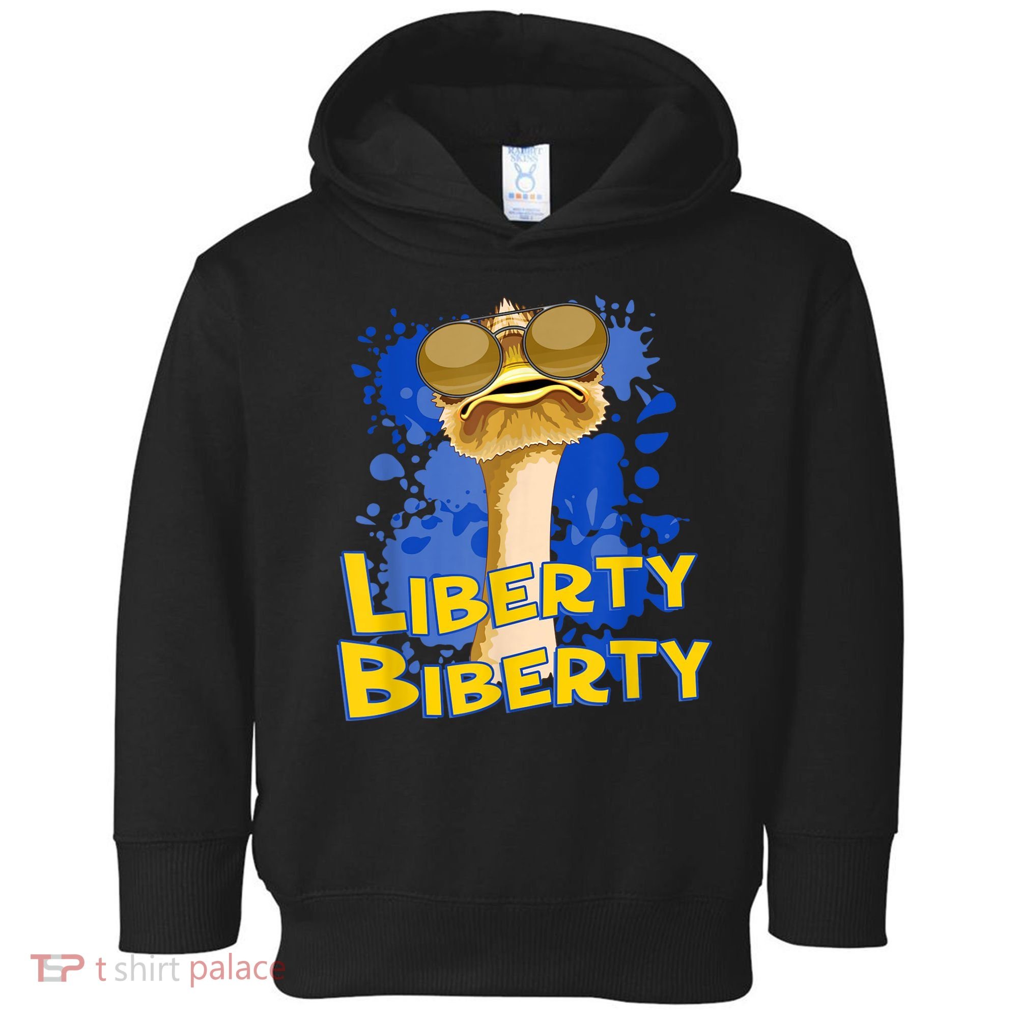 Funny Liberty Biberty Ostrich Sunglasses Humor Blue Toddler Hoodie