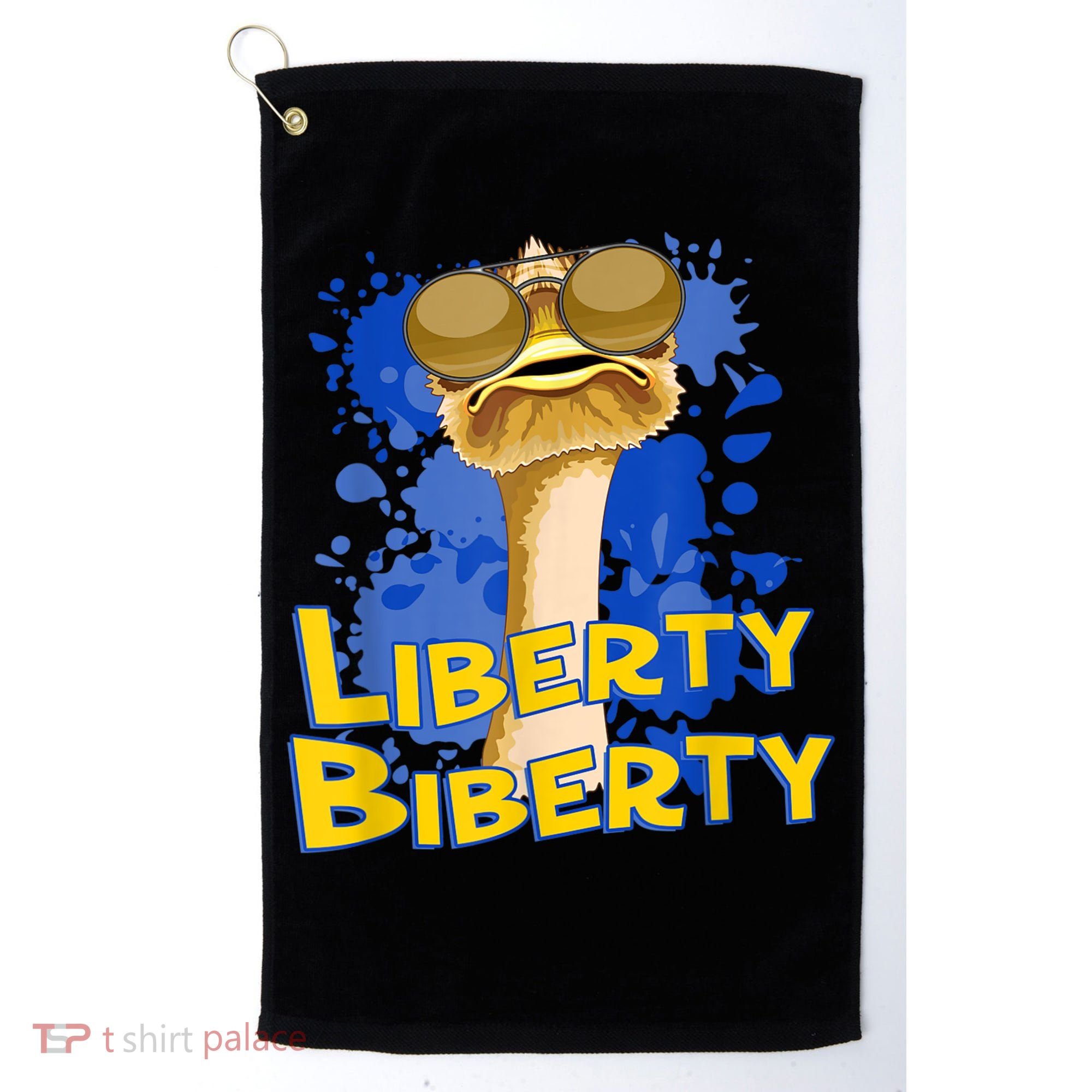 Funny Liberty Biberty Ostrich Sunglasses Humor Blue Golf Towel
