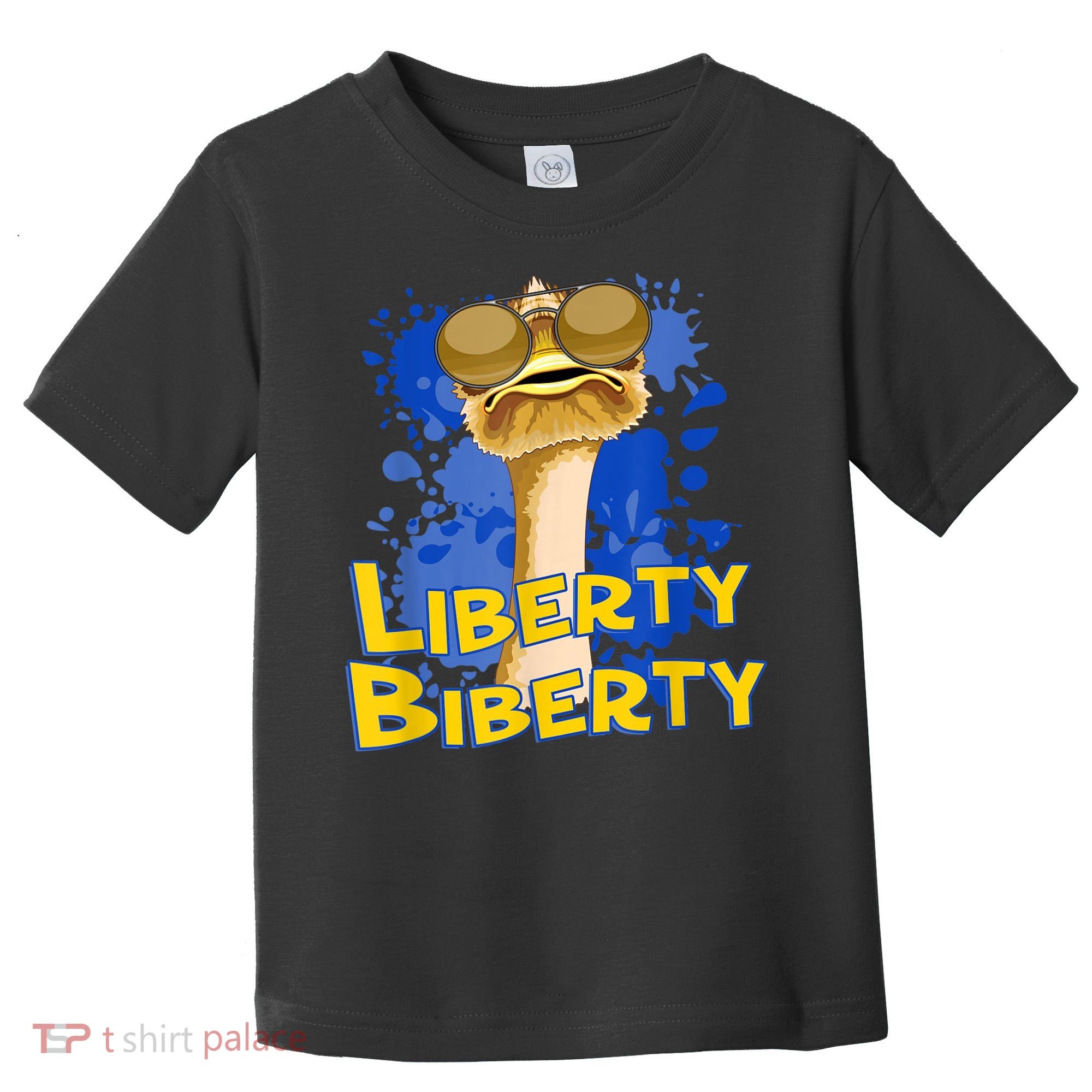 Funny Liberty Biberty Ostrich Sunglasses Humor Blue Toddler T-Shirt