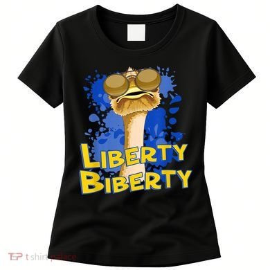 Funny Liberty Biberty Ostrich Sunglasses Humor Blue Women's T-Shirt