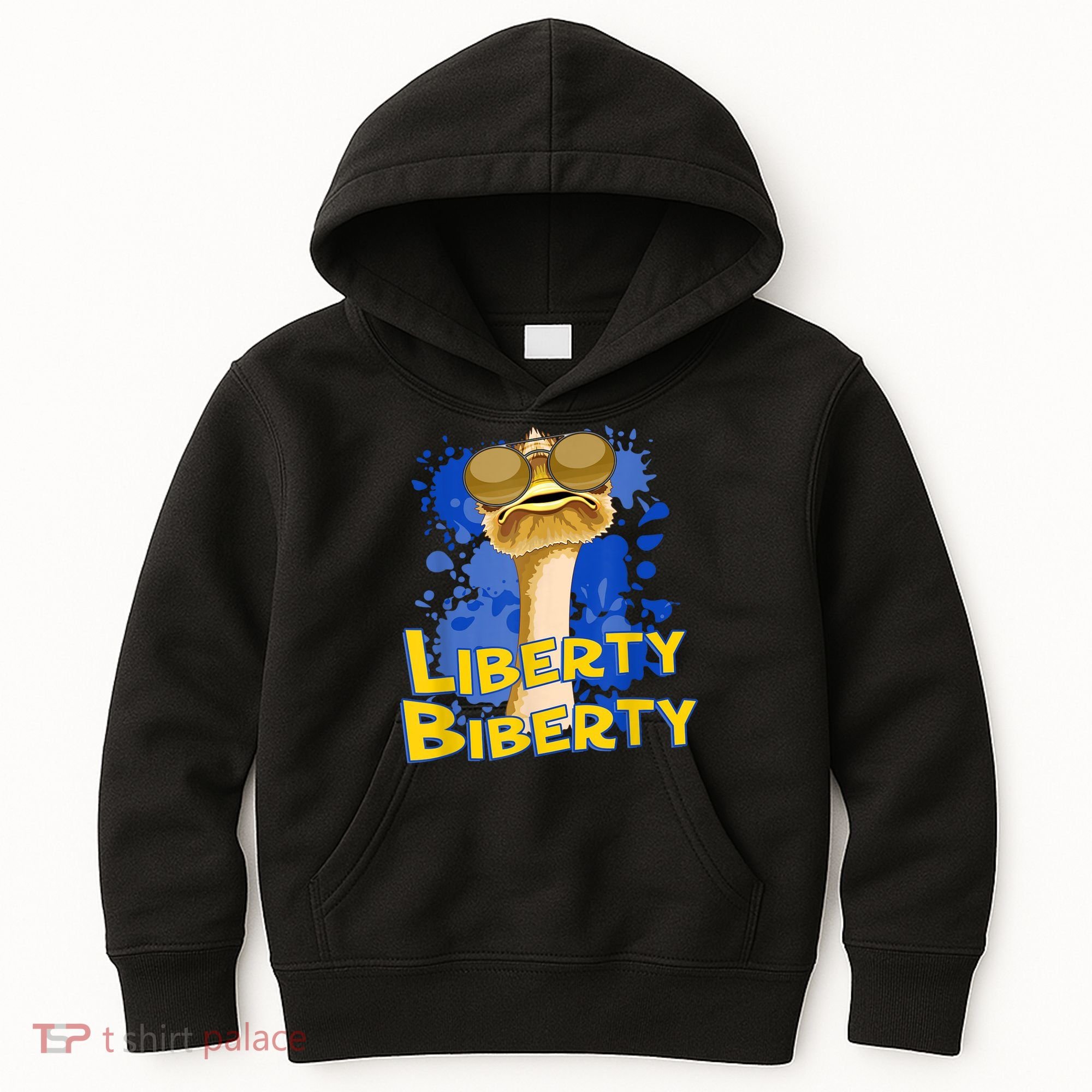 Funny Liberty Biberty Ostrich Sunglasses Humor Blue Kids Hoodie