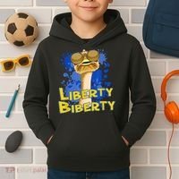 Funny Liberty Biberty Ostrich Sunglasses Humor Blue Kids Hoodie thumb 2