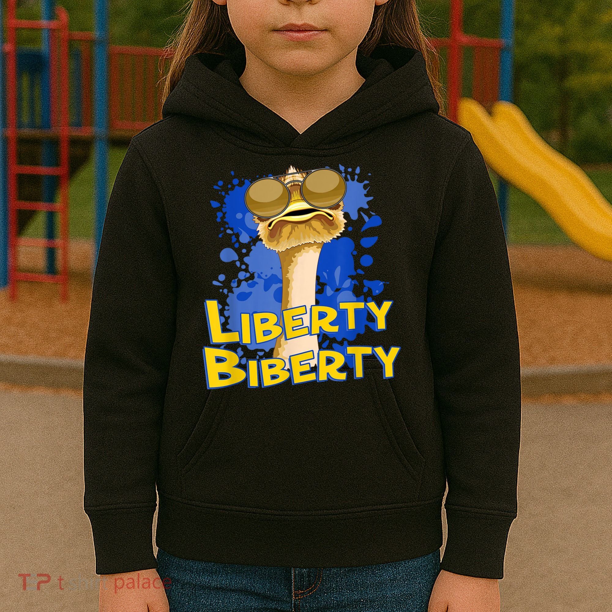 Funny Liberty Biberty Ostrich Sunglasses Humor Blue Kids Hoodie