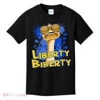 Funny Liberty Biberty Ostrich Sunglasses Humor Blue Kids T-Shirt thumb 0