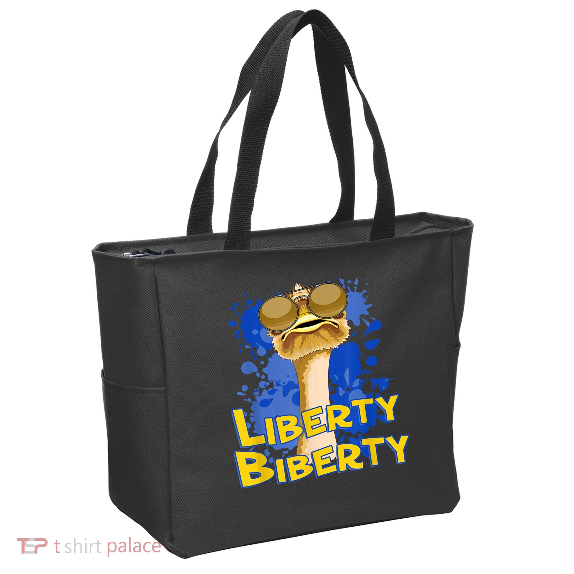Funny Liberty Biberty Ostrich Sunglasses Humor Blue Tote Bag