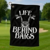 Funny Life Behind Bars Distressed Motorcycle Golf Towel thumb 1